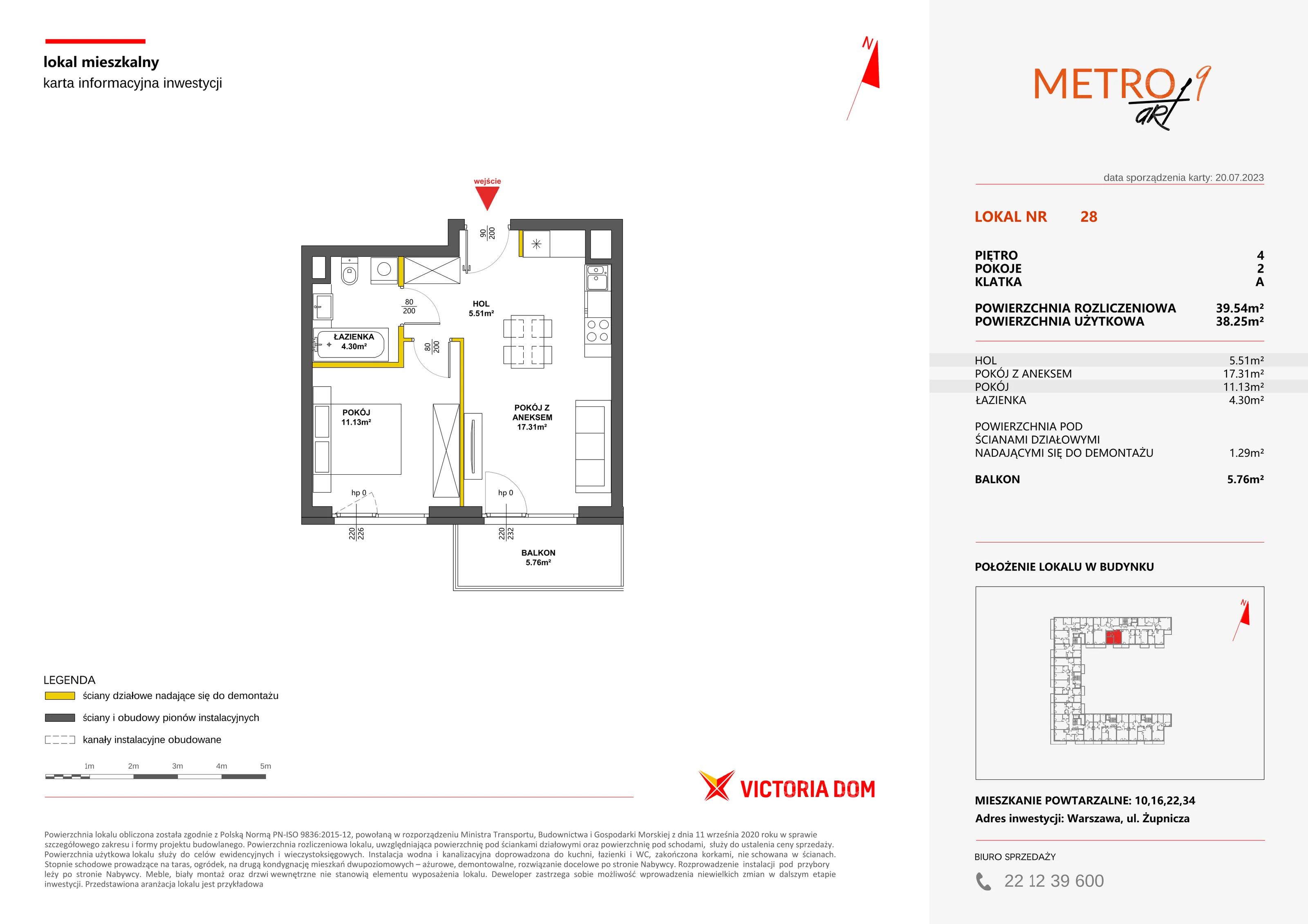 Mieszkanie 39,54 m², piętro 4, oferta nr IX/28, Metro Art, Warszawa, Praga Południe, Kamionek, ul. Żupnicza