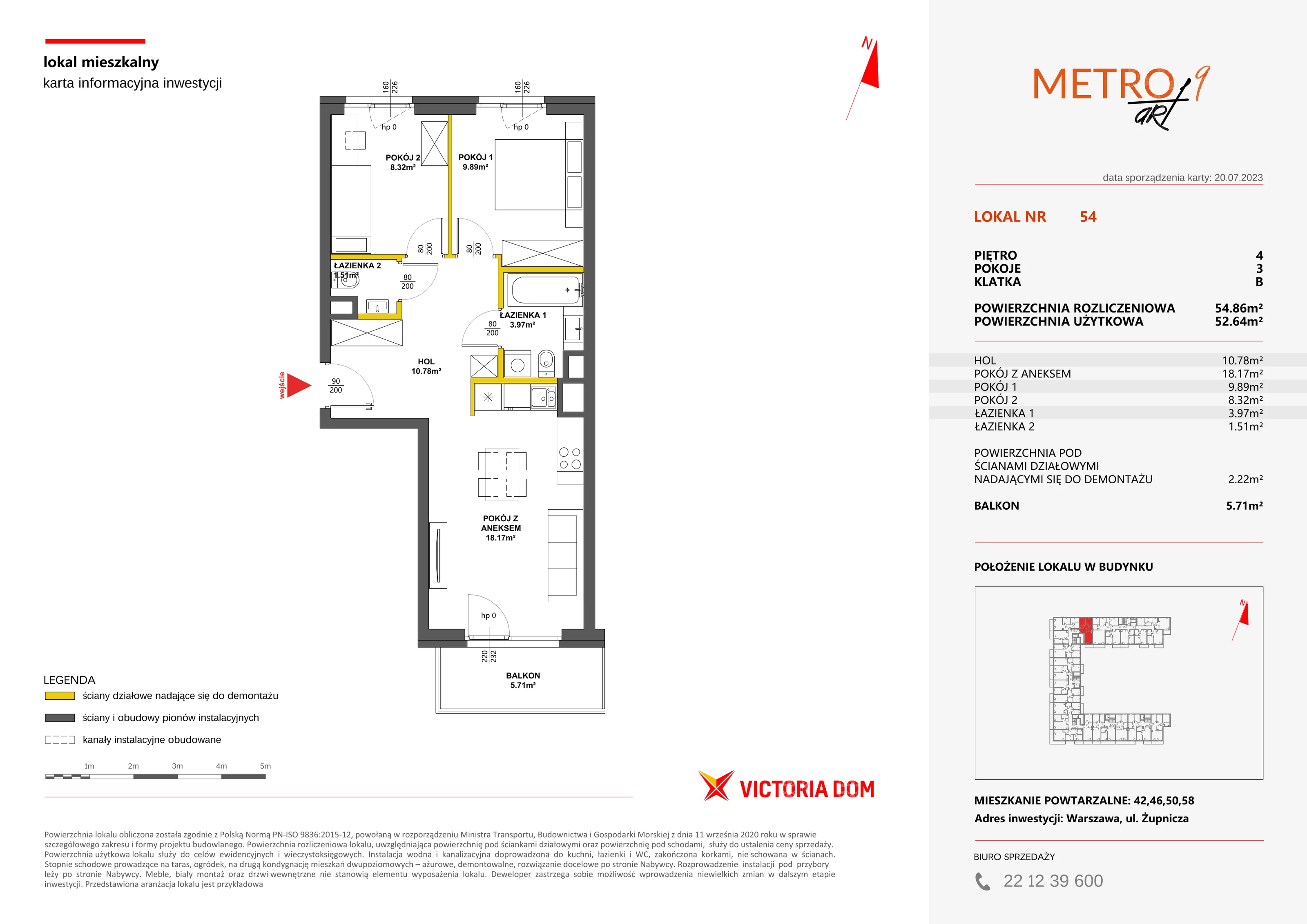 3 pokoje, mieszkanie 54,86 m², piętro 4, oferta nr IX/54, Metro Art 9, 10, Warszawa, Praga Południe, Kamionek, ul. Żupnicza