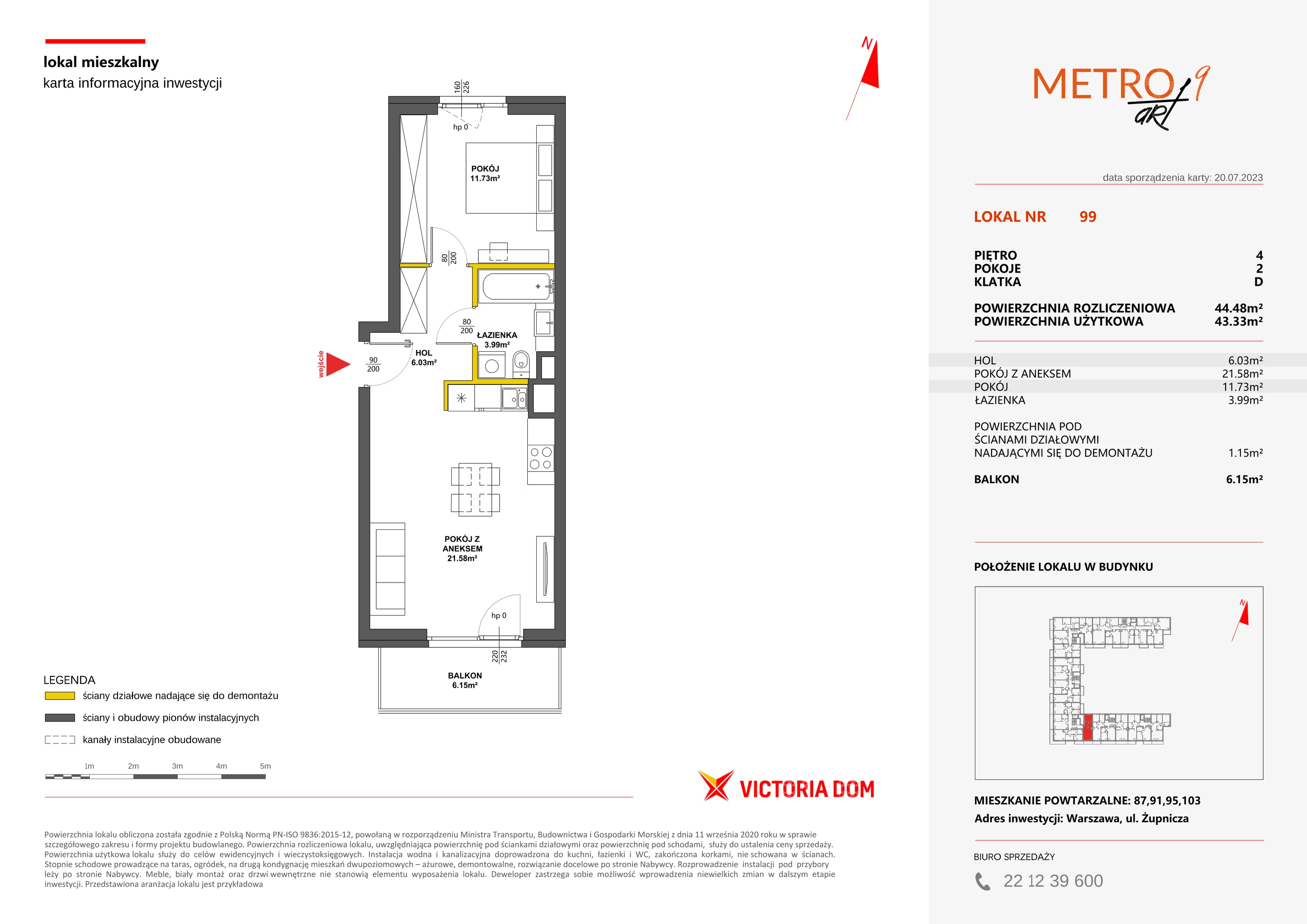 Mieszkanie 44,48 m², piętro 4, oferta nr IX/99, Metro Art, Warszawa, Praga Południe, Kamionek, ul. Żupnicza