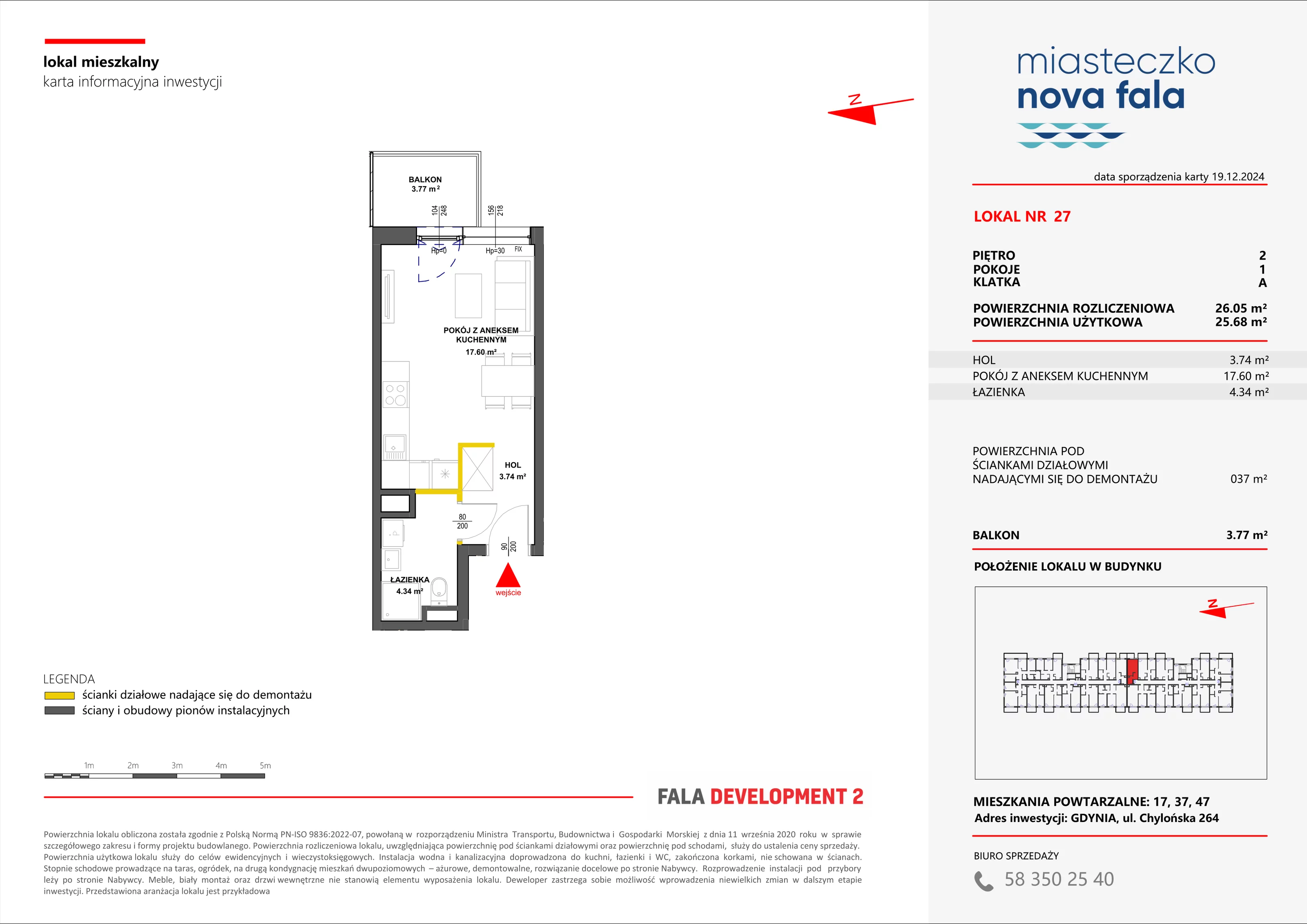 1 pokój, mieszkanie 26,05 m², piętro 2, oferta nr 27, Miasteczko Nova Fala, Gdynia, Cisowa, ul. Chylońska 264