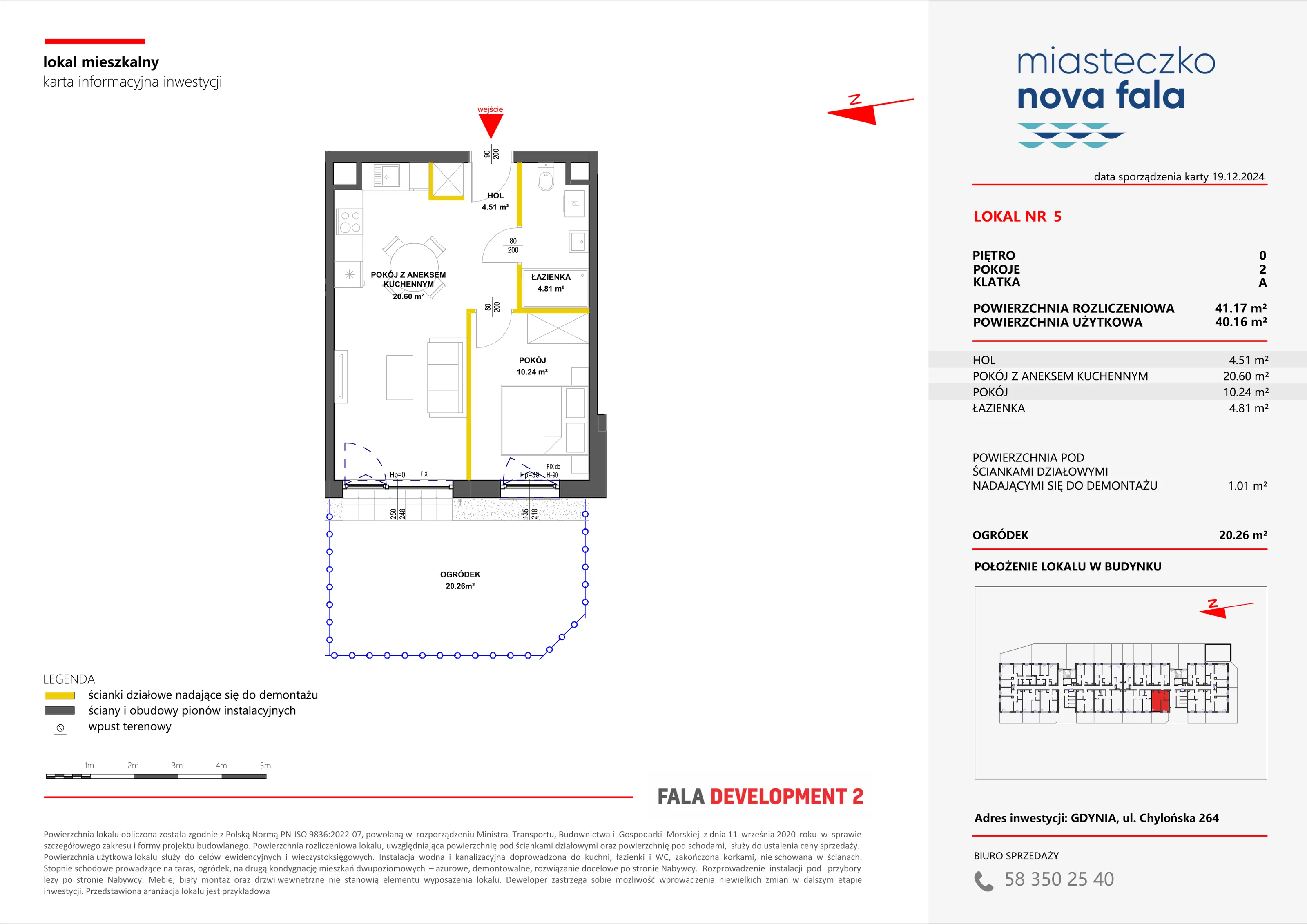 2 pokoje, mieszkanie 41,17 m², parter, oferta nr 5, Miasteczko Nova Fala, Gdynia, Cisowa, ul. Chylońska 264