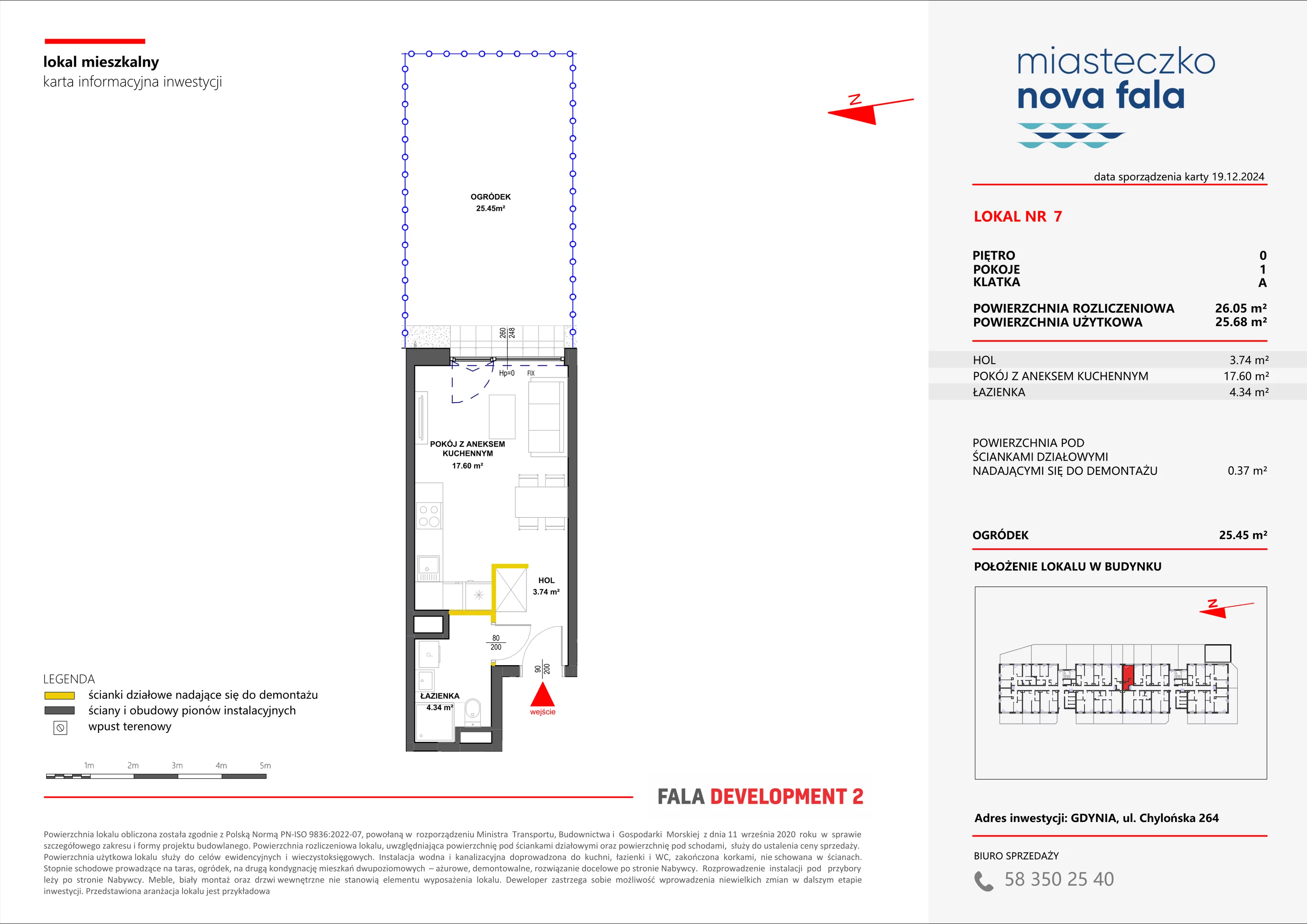 1 pokój, mieszkanie 26,05 m², parter, oferta nr 7, Miasteczko Nova Fala, Gdynia, Cisowa, ul. Chylońska 264