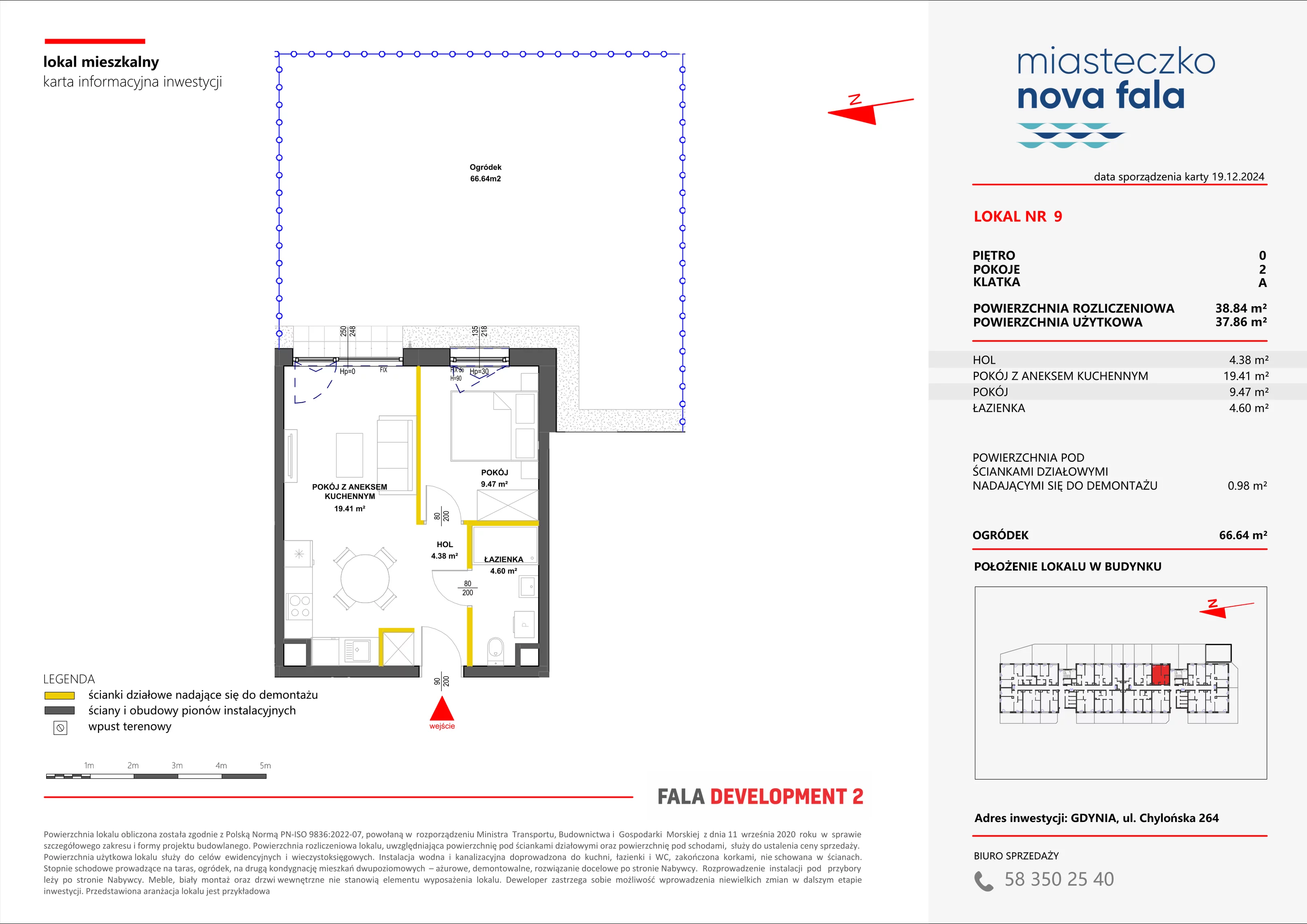 2 pokoje, mieszkanie 38,84 m², parter, oferta nr 9, Miasteczko Nova Fala, Gdynia, Cisowa, ul. Chylońska 264