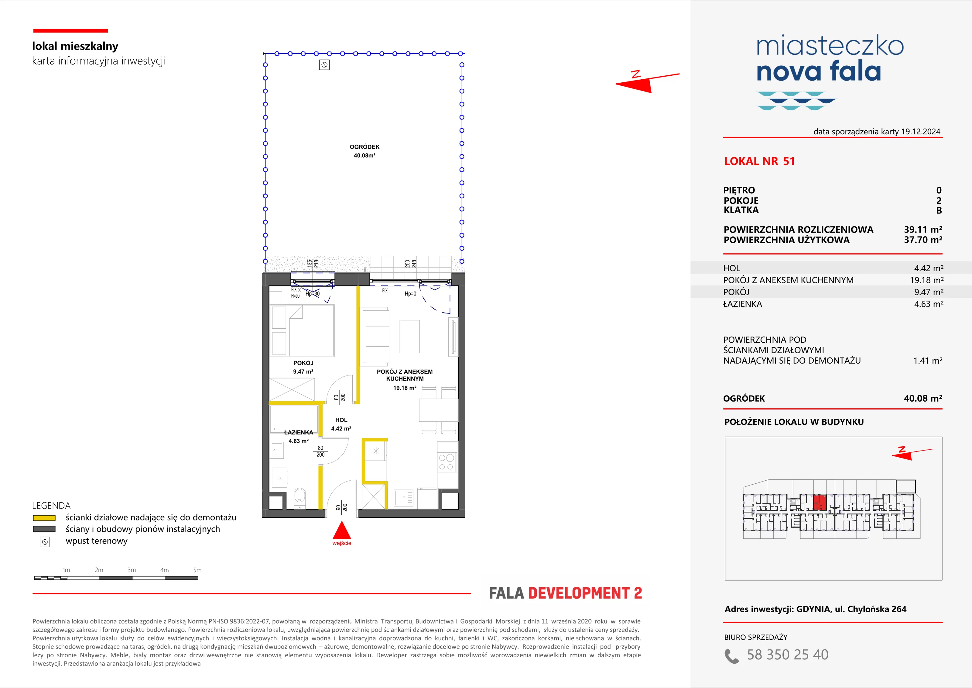 2 pokoje, mieszkanie 39,11 m², parter, oferta nr 51, Miasteczko Nova Fala, Gdynia, Cisowa, ul. Chylońska 264