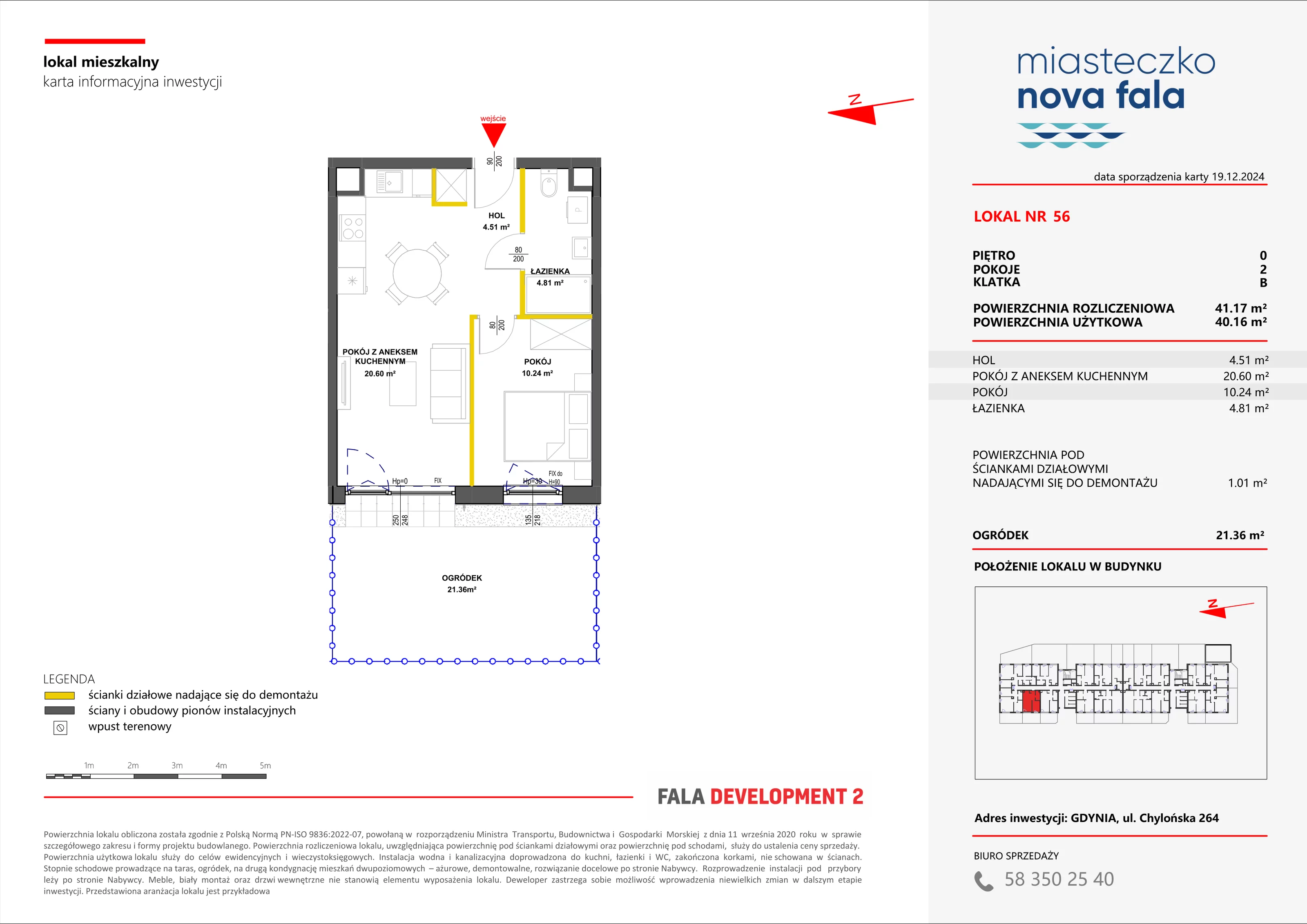 2 pokoje, mieszkanie 41,17 m², parter, oferta nr 56, Miasteczko Nova Fala, Gdynia, Cisowa, ul. Chylońska 264