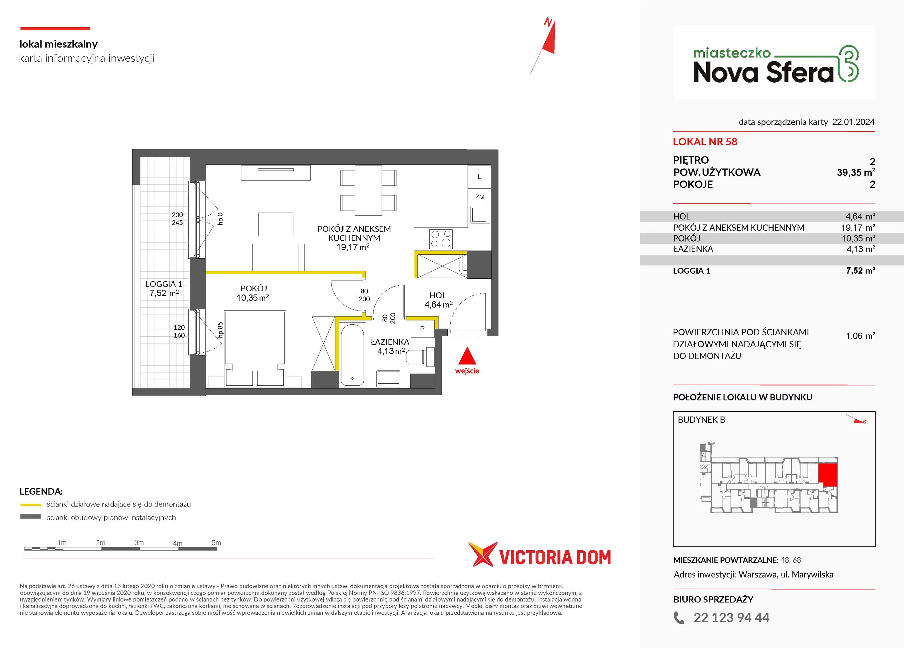 Mieszkanie 39,35 m², piętro 2, oferta nr III/B58, Miasteczko Nova Sfera, Warszawa, Białołęka, Żerań, ul. Marywilska