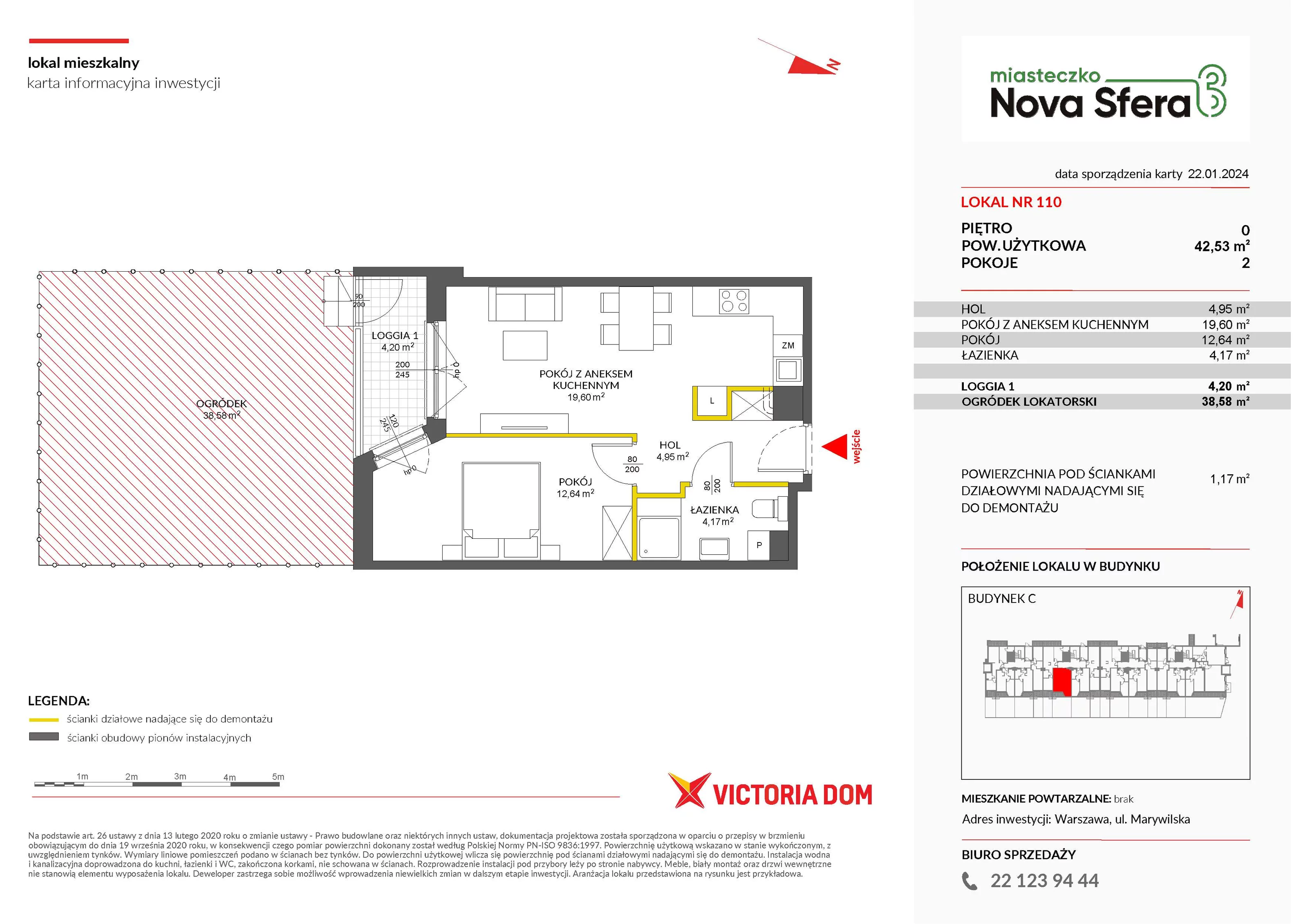 Mieszkanie 42,53 m², parter, oferta nr III/C110, Miasteczko Nova Sfera, Warszawa, Białołęka, Żerań, ul. Marywilska