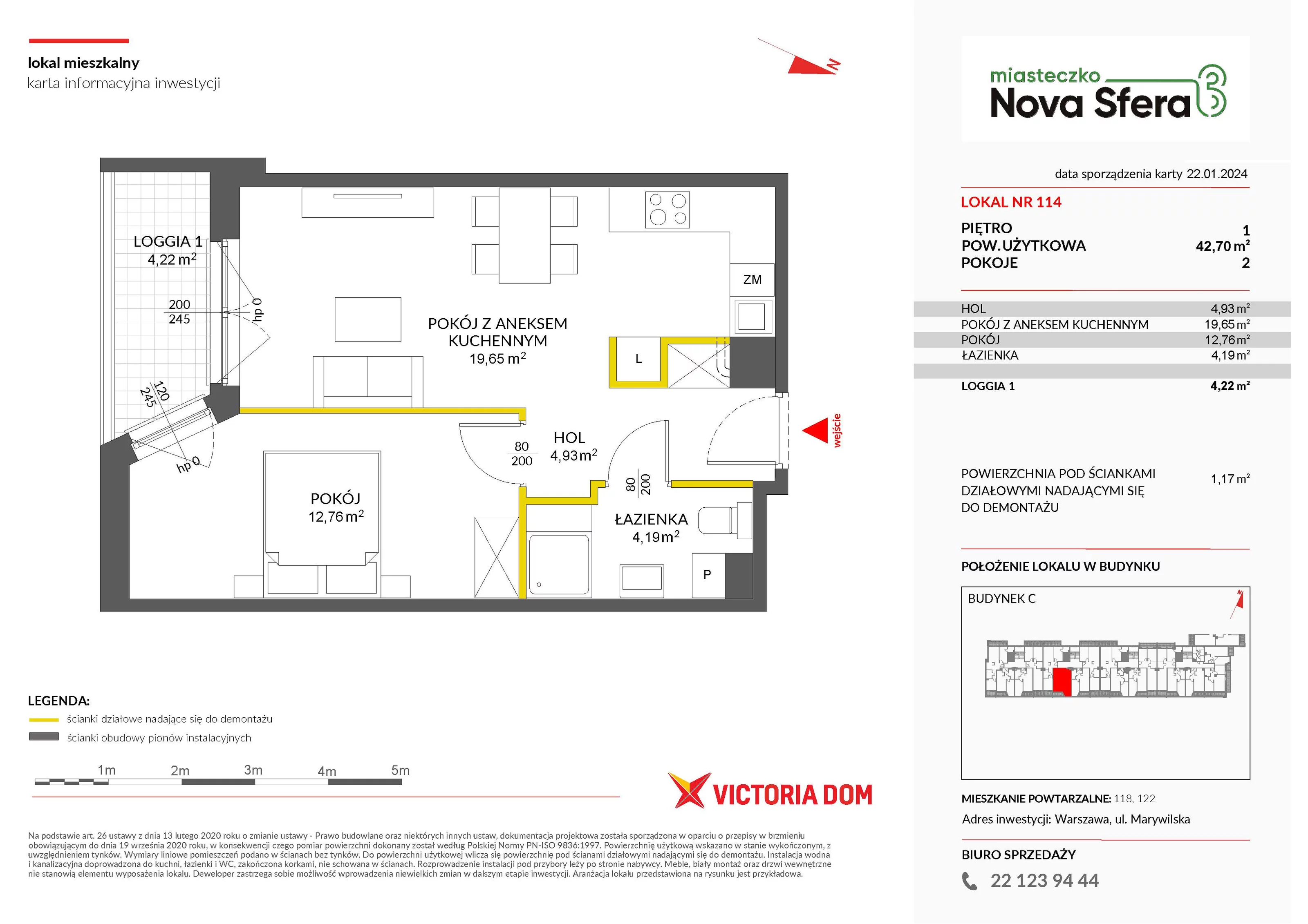 Mieszkanie 42,70 m², piętro 1, oferta nr III/C114, Miasteczko Nova Sfera, Warszawa, Białołęka, Żerań, ul. Marywilska