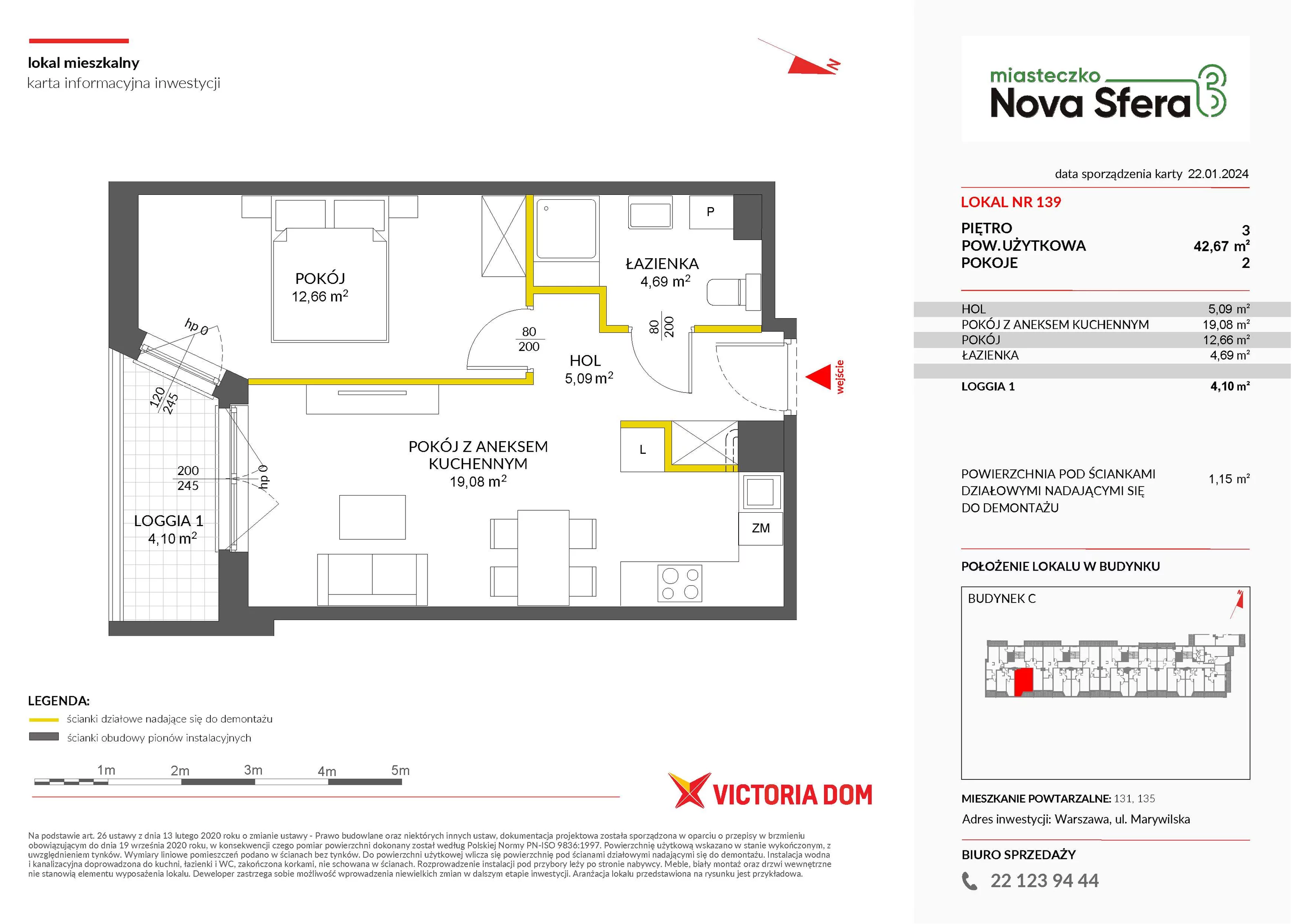 Mieszkanie 42,67 m², piętro 3, oferta nr III/C139, Miasteczko Nova Sfera, Warszawa, Białołęka, Żerań, ul. Marywilska