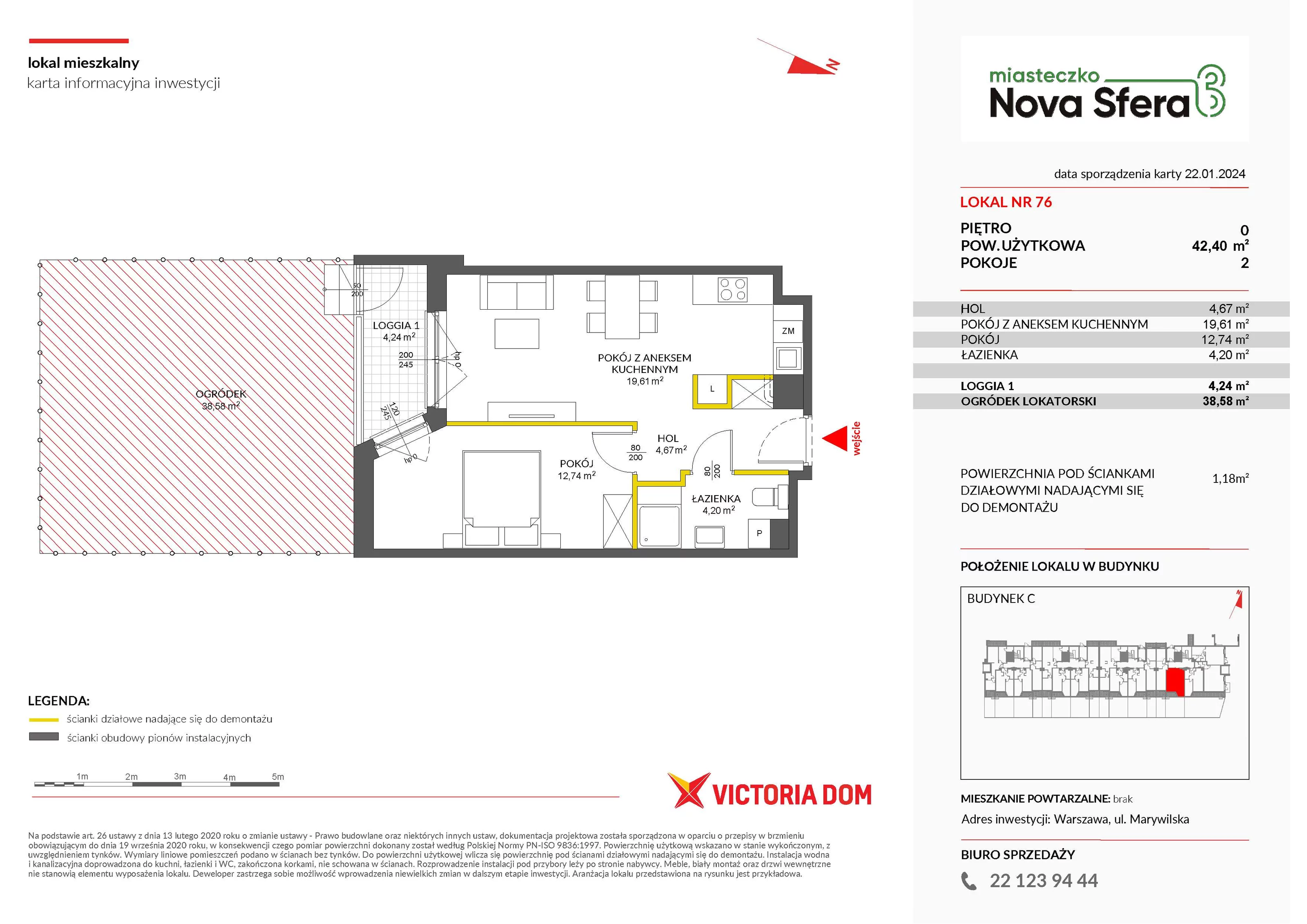 Mieszkanie 42,40 m², parter, oferta nr III/C76, Miasteczko Nova Sfera, Warszawa, Białołęka, Żerań, ul. Marywilska