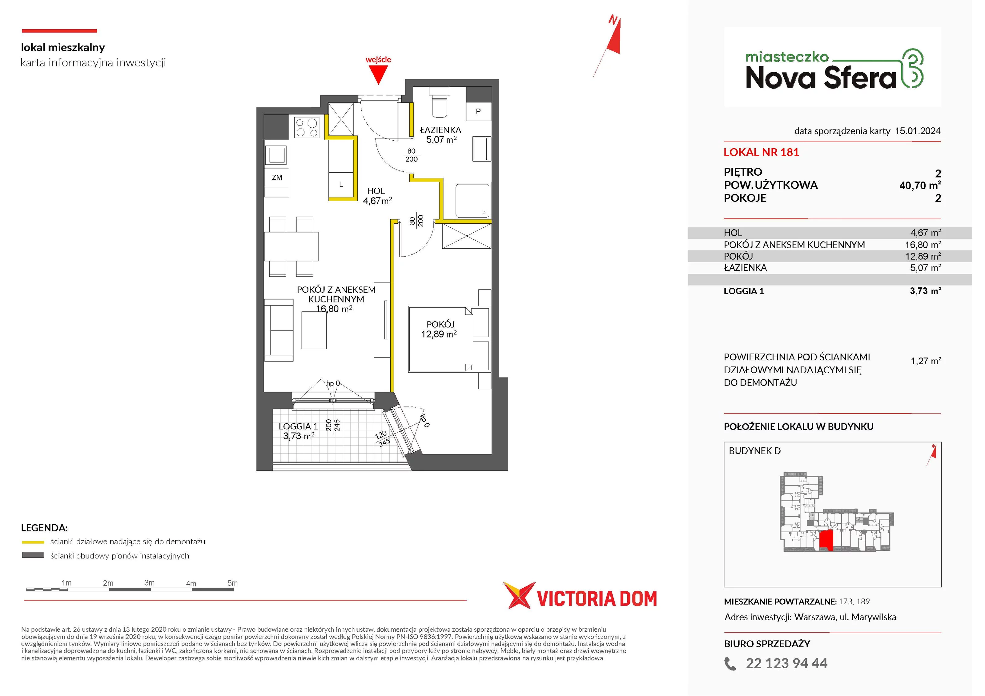 Mieszkanie 40,70 m², piętro 2, oferta nr III/D181, Miasteczko Nova Sfera, Warszawa, Białołęka, Żerań, ul. Marywilska