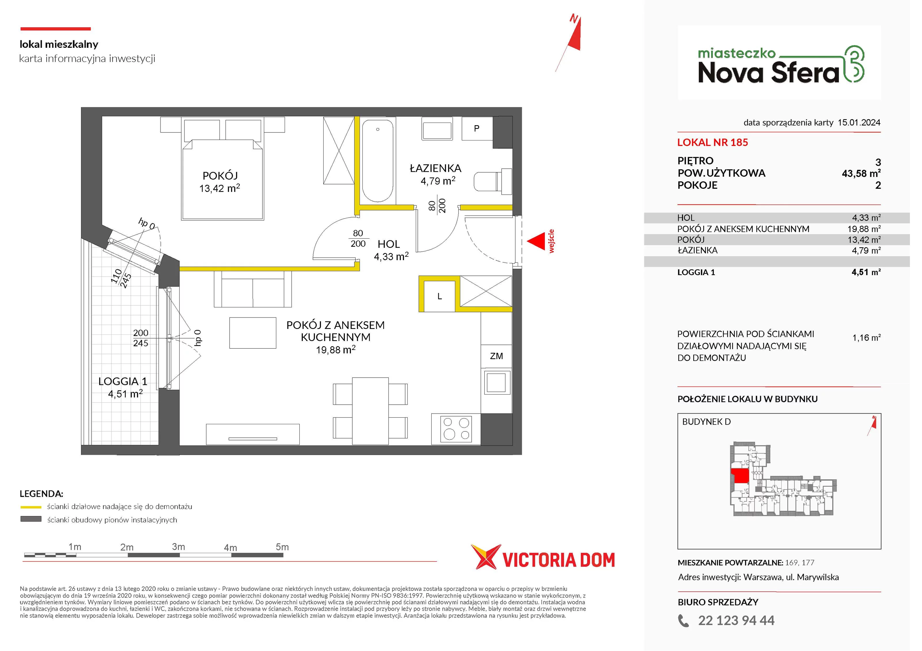 Mieszkanie 43,58 m², piętro 3, oferta nr III/D185, Miasteczko Nova Sfera, Warszawa, Białołęka, Żerań, ul. Marywilska