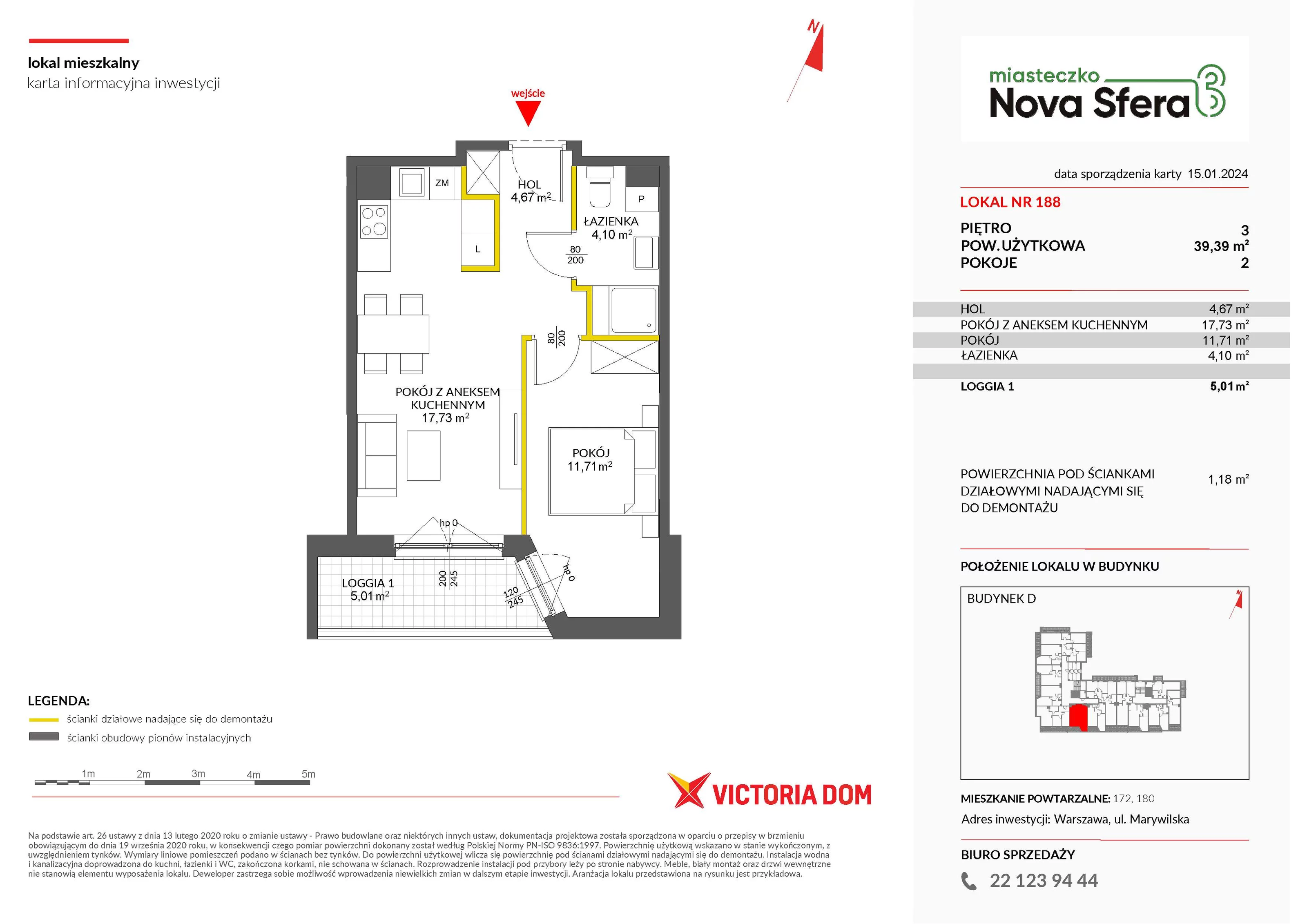 Mieszkanie 39,39 m², piętro 3, oferta nr III/D188, Miasteczko Nova Sfera, Warszawa, Białołęka, Żerań, ul. Marywilska