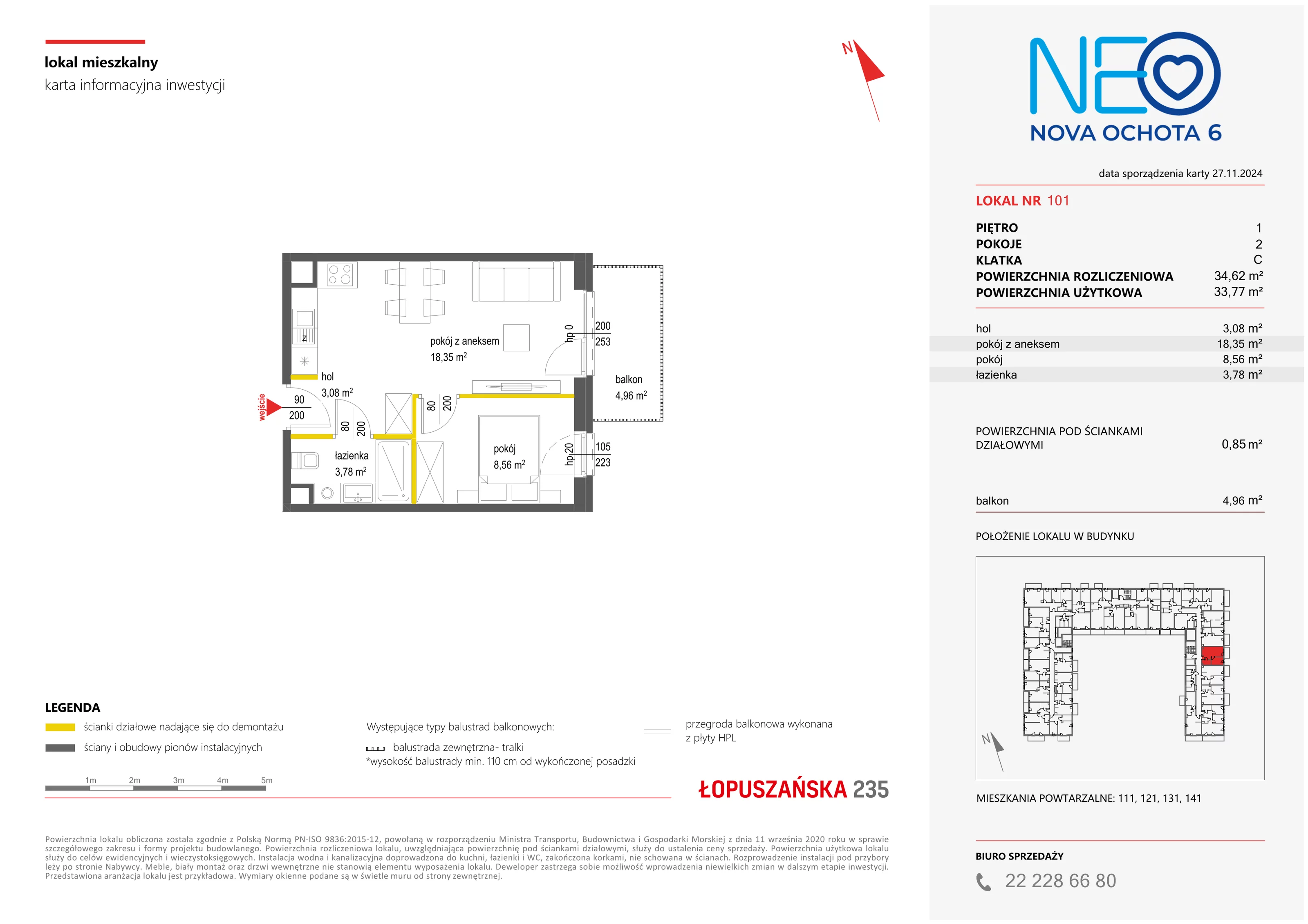 Mieszkanie 34,62 m², piętro 1, oferta nr VI/101, Neo Nova Ochota 6, Warszawa, Włochy, Raków, ul. Łopuszańska / Opackiego