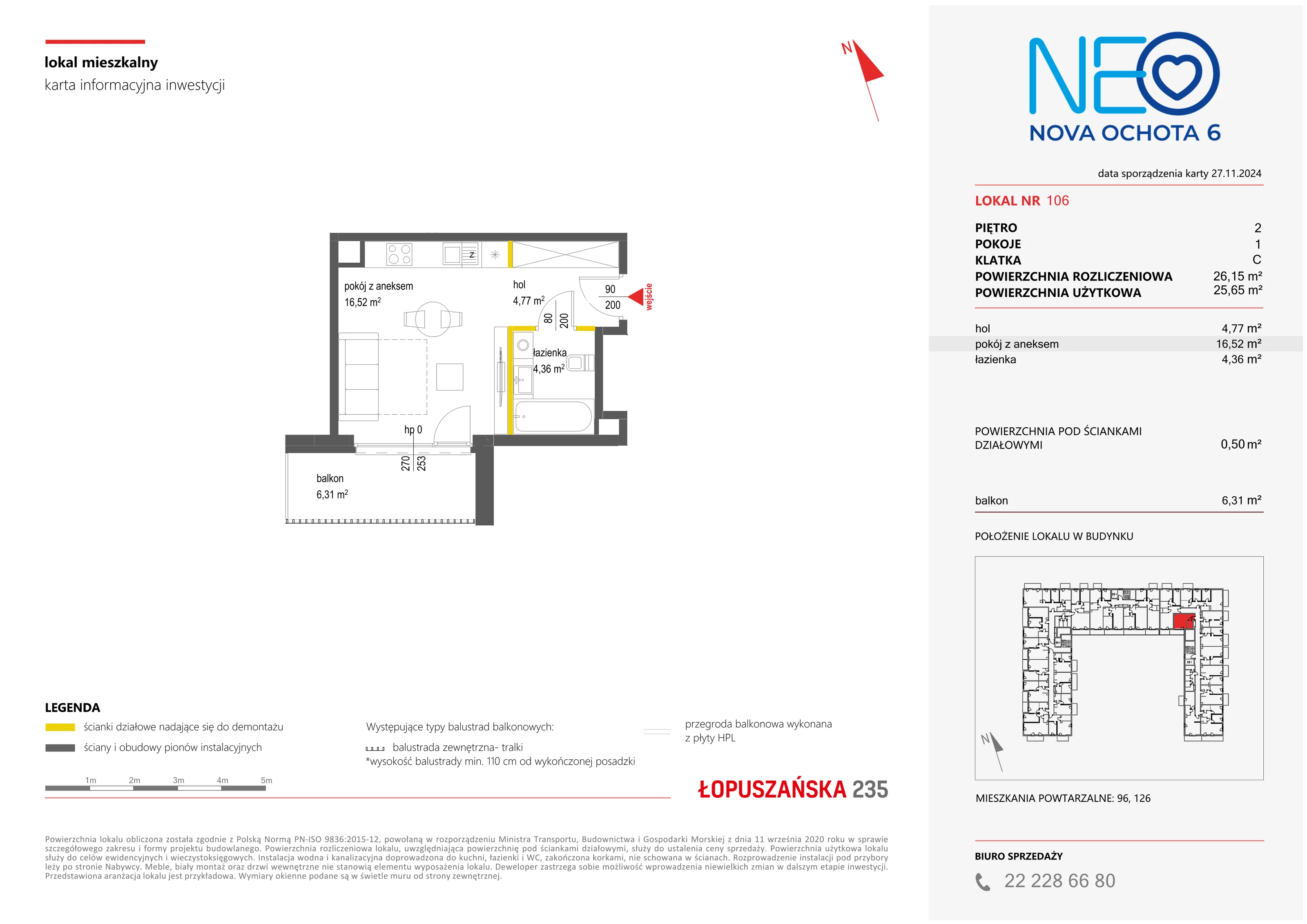 Mieszkanie 26,15 m², piętro 2, oferta nr VI/106, Neo Nova Ochota 6, Warszawa, Włochy, Raków, ul. Łopuszańska / Opackiego