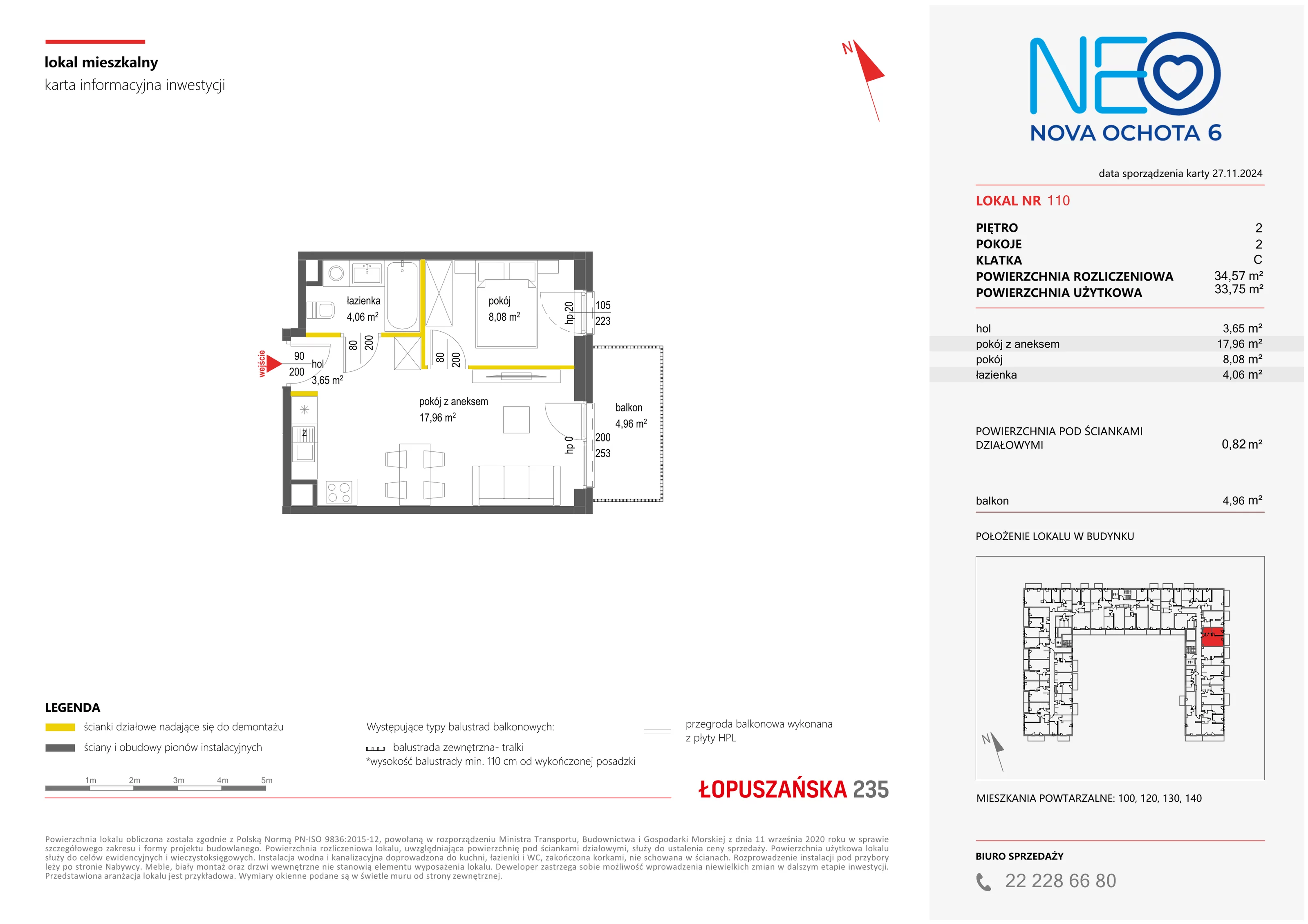 Mieszkanie 34,57 m², piętro 2, oferta nr VI/110, Neo Nova Ochota 6, Warszawa, Włochy, Raków, ul. Łopuszańska / Opackiego