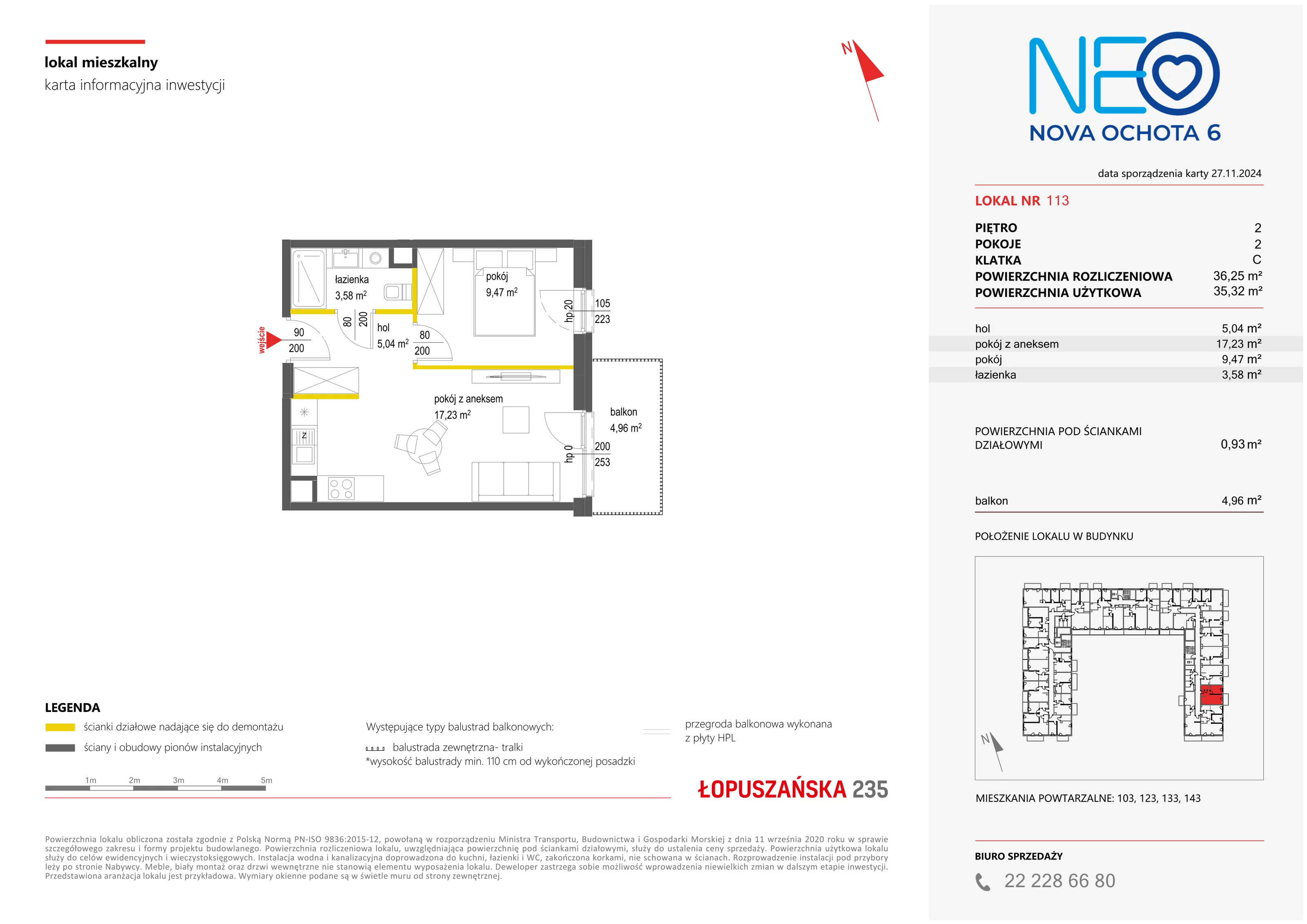 Mieszkanie 36,25 m², piętro 2, oferta nr VI/113, Neo Nova Ochota 6, Warszawa, Włochy, Raków, ul. Łopuszańska / Opackiego