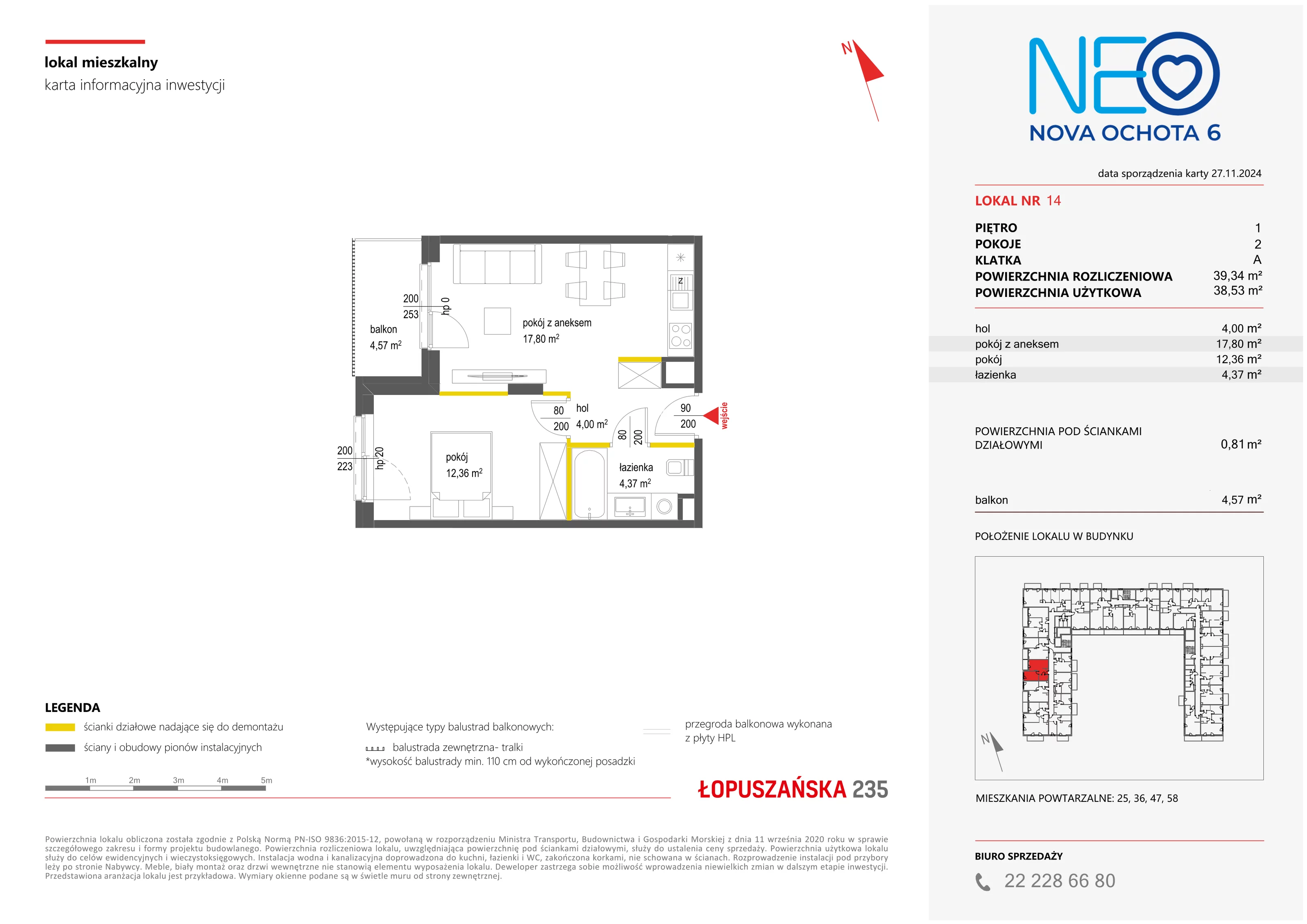 Mieszkanie 39,34 m², piętro 1, oferta nr VI/14, Neo Nova Ochota 6, Warszawa, Włochy, Raków, ul. Łopuszańska / Opackiego