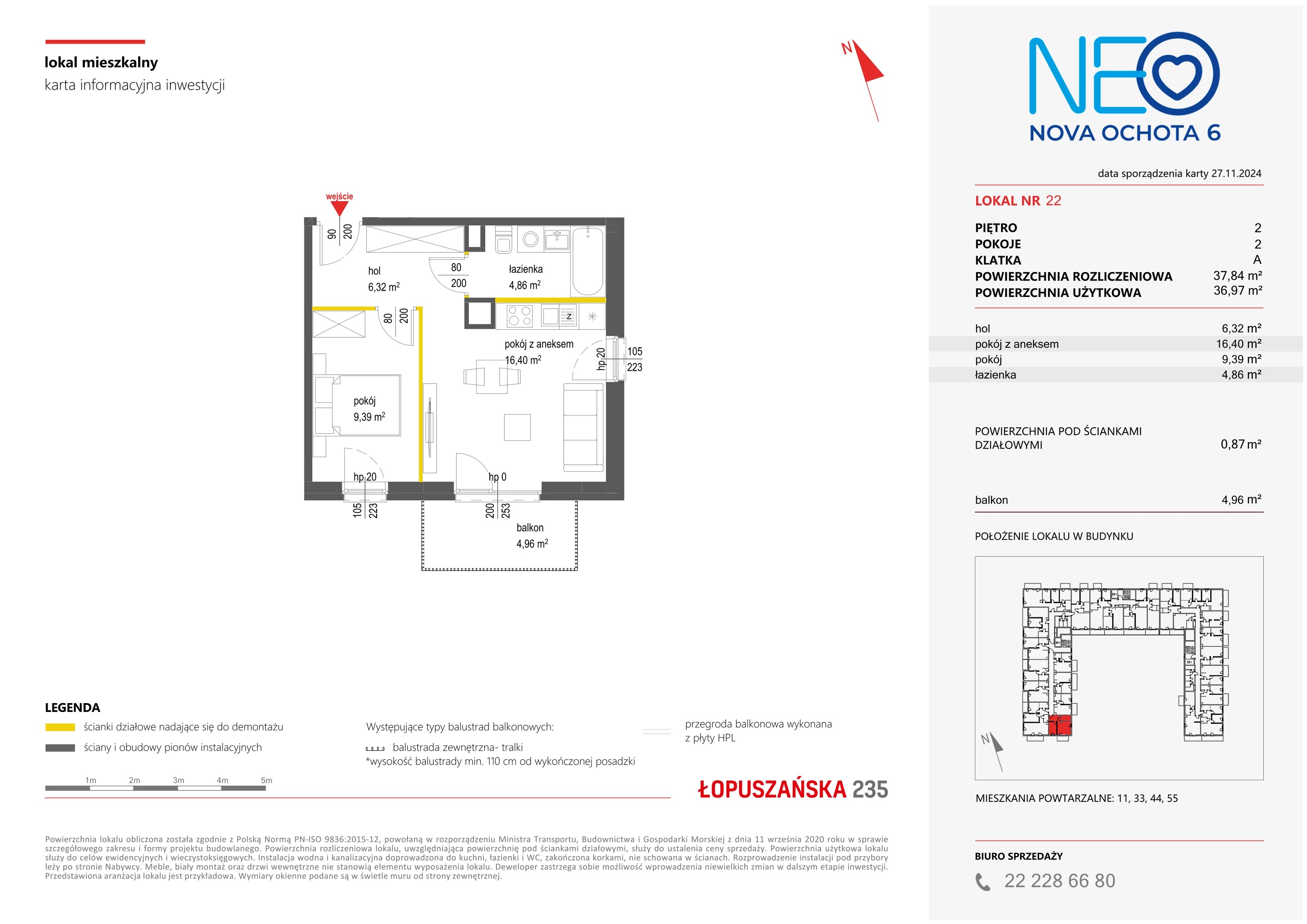 Mieszkanie 37,84 m², piętro 2, oferta nr VI/22, Neo Nova Ochota 6, Warszawa, Włochy, Raków, ul. Łopuszańska / Opackiego