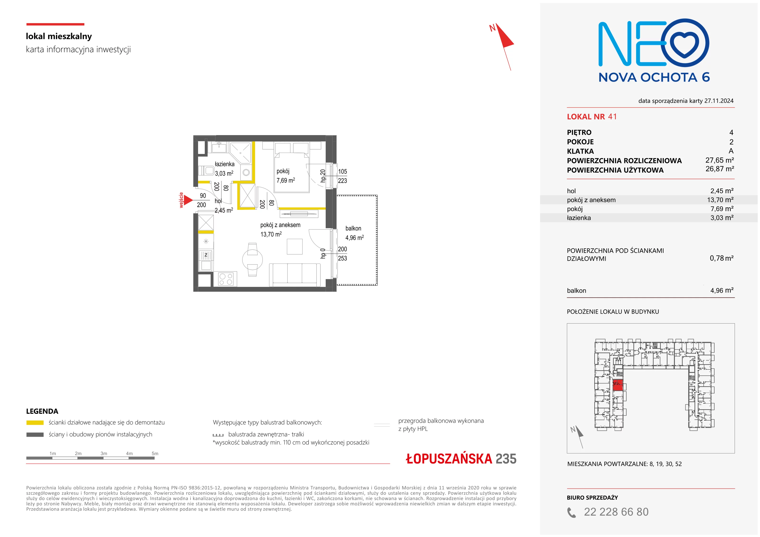 Mieszkanie 27,65 m², piętro 4, oferta nr VI/41, Neo Nova Ochota 6, Warszawa, Włochy, Raków, ul. Łopuszańska / Opackiego