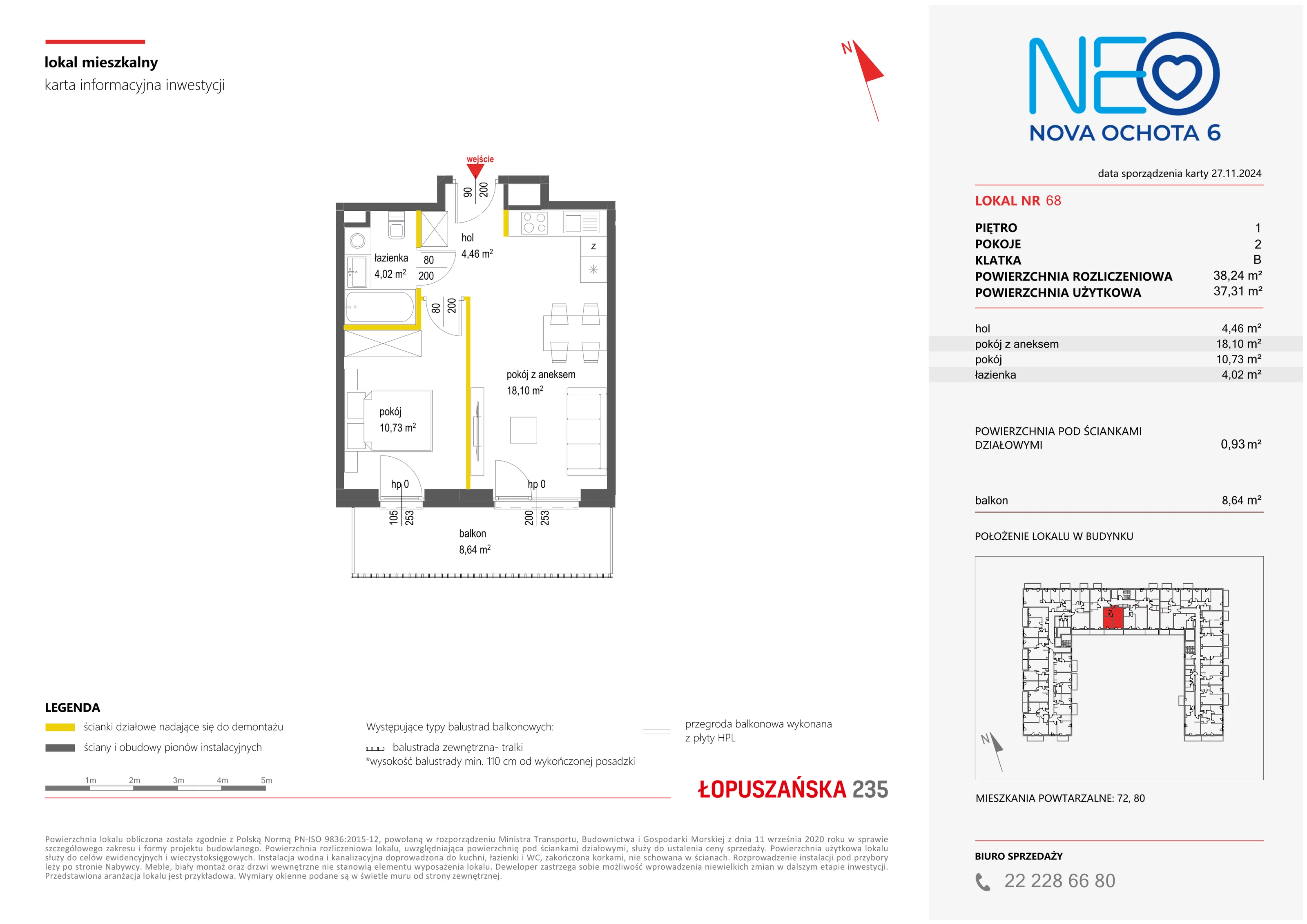 Mieszkanie 38,24 m², piętro 1, oferta nr VI/68, Neo Nova Ochota 6, Warszawa, Włochy, Raków, ul. Łopuszańska / Opackiego