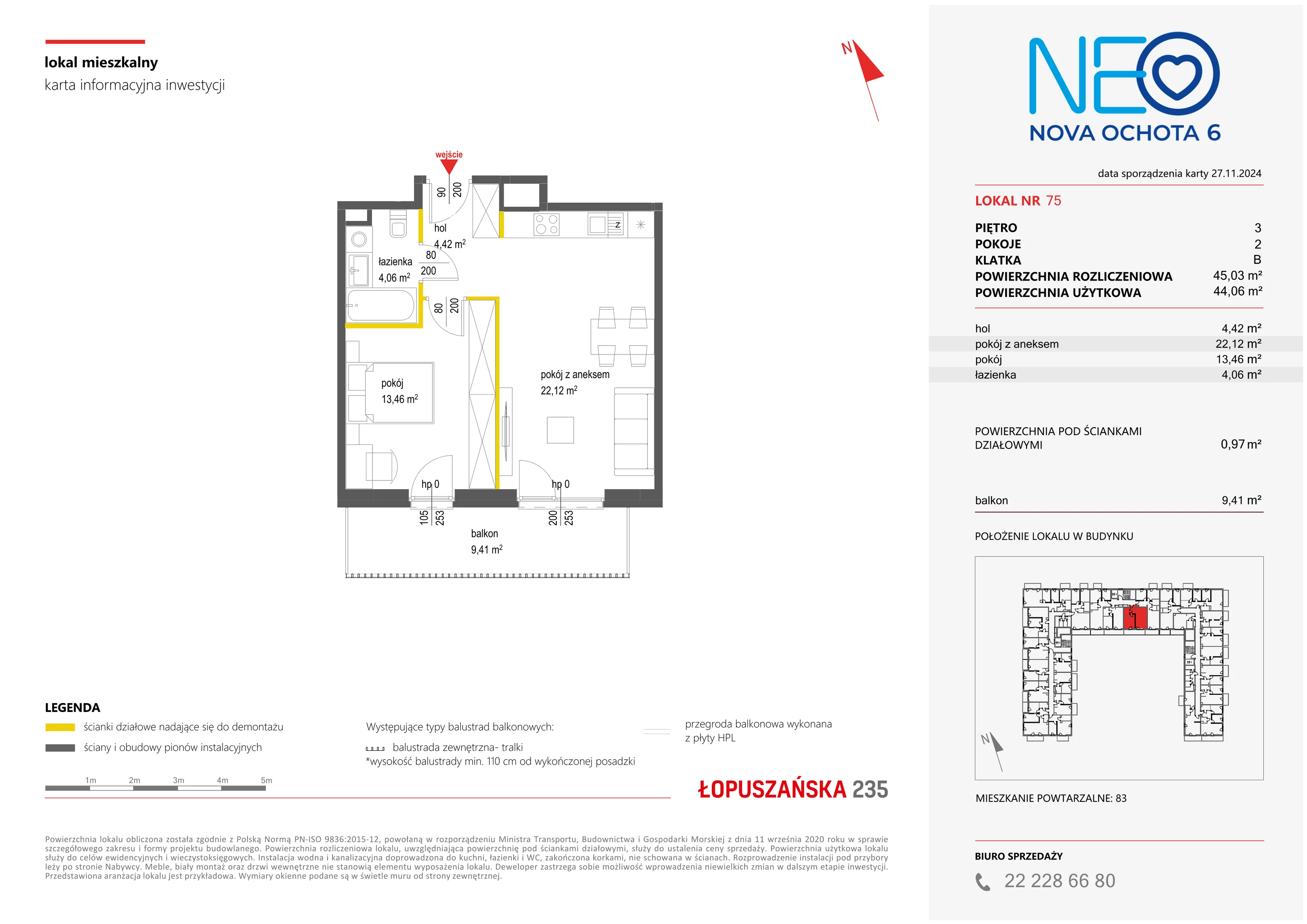 Mieszkanie 45,03 m², piętro 3, oferta nr VI/75, Neo Nova Ochota 6, Warszawa, Włochy, Raków, ul. Łopuszańska / Opackiego