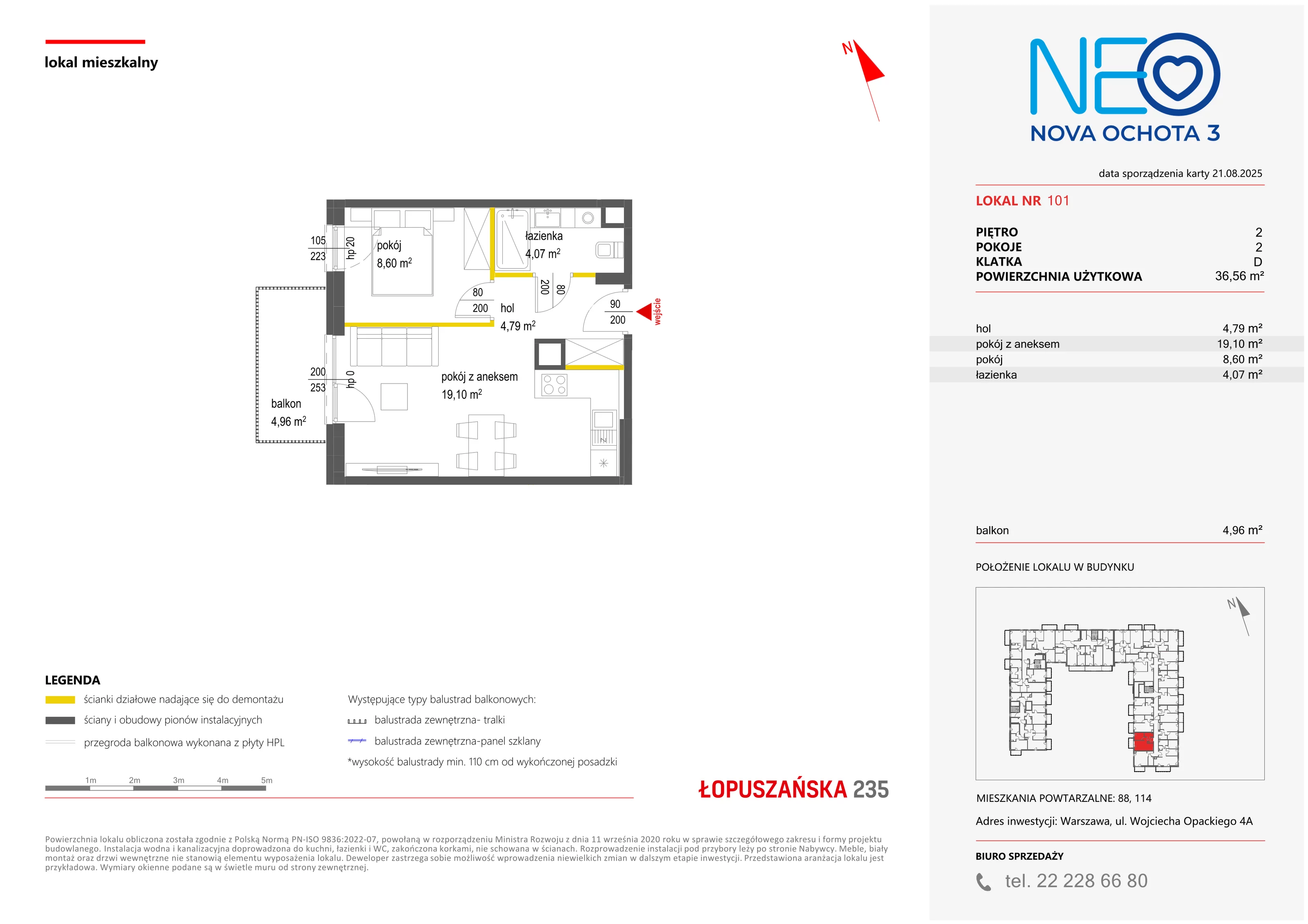 2 pokoje, mieszkanie 36,56 m², piętro 2, oferta nr III/101, Neo Nova Ochota 3, Warszawa, Włochy, Raków, ul. Wojciecha Opackiego 4A