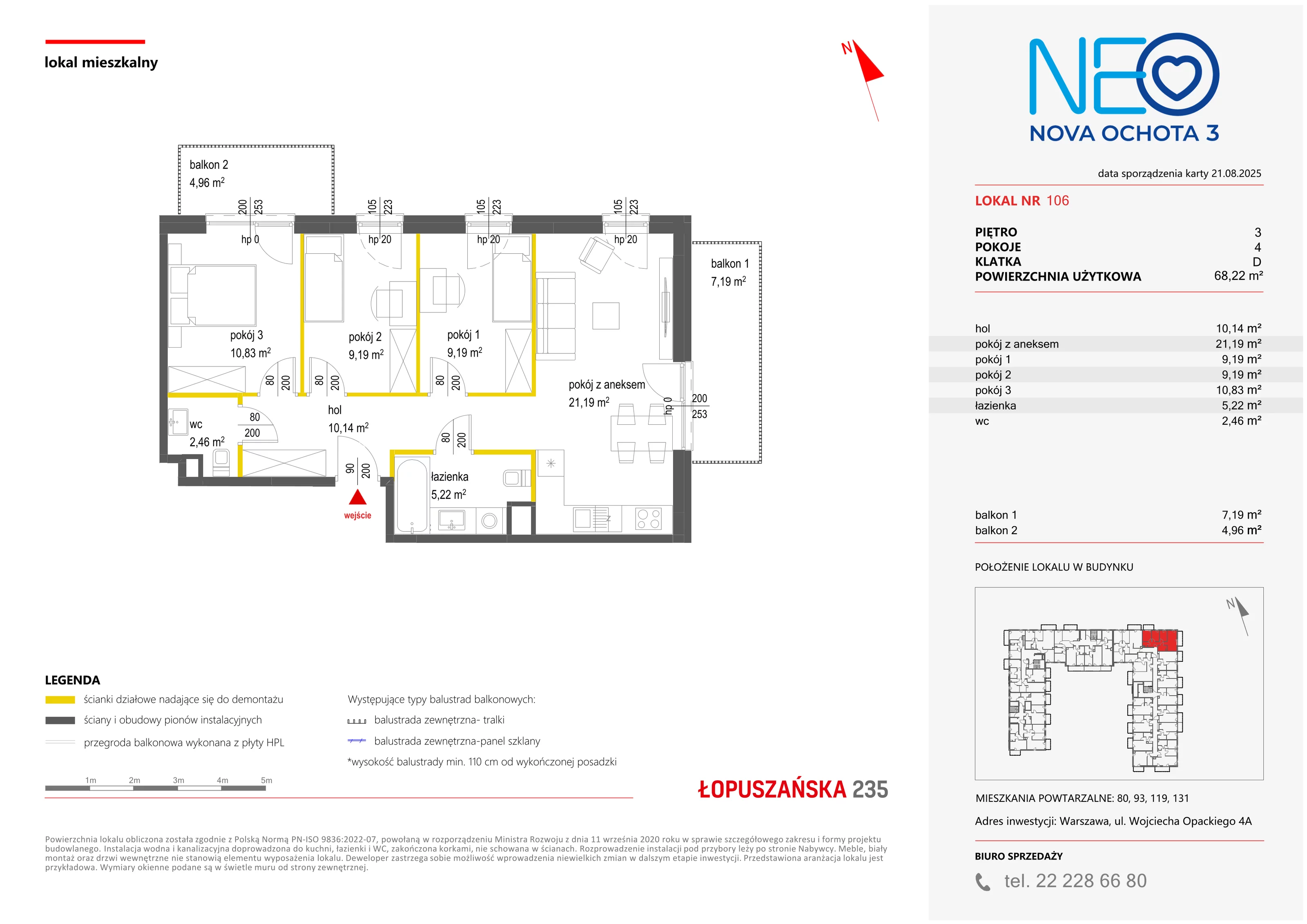 4 pokoje, mieszkanie 68,22 m², piętro 3, oferta nr III/106, Neo Nova Ochota 3, Warszawa, Włochy, Raków, ul. Wojciecha Opackiego 4A
