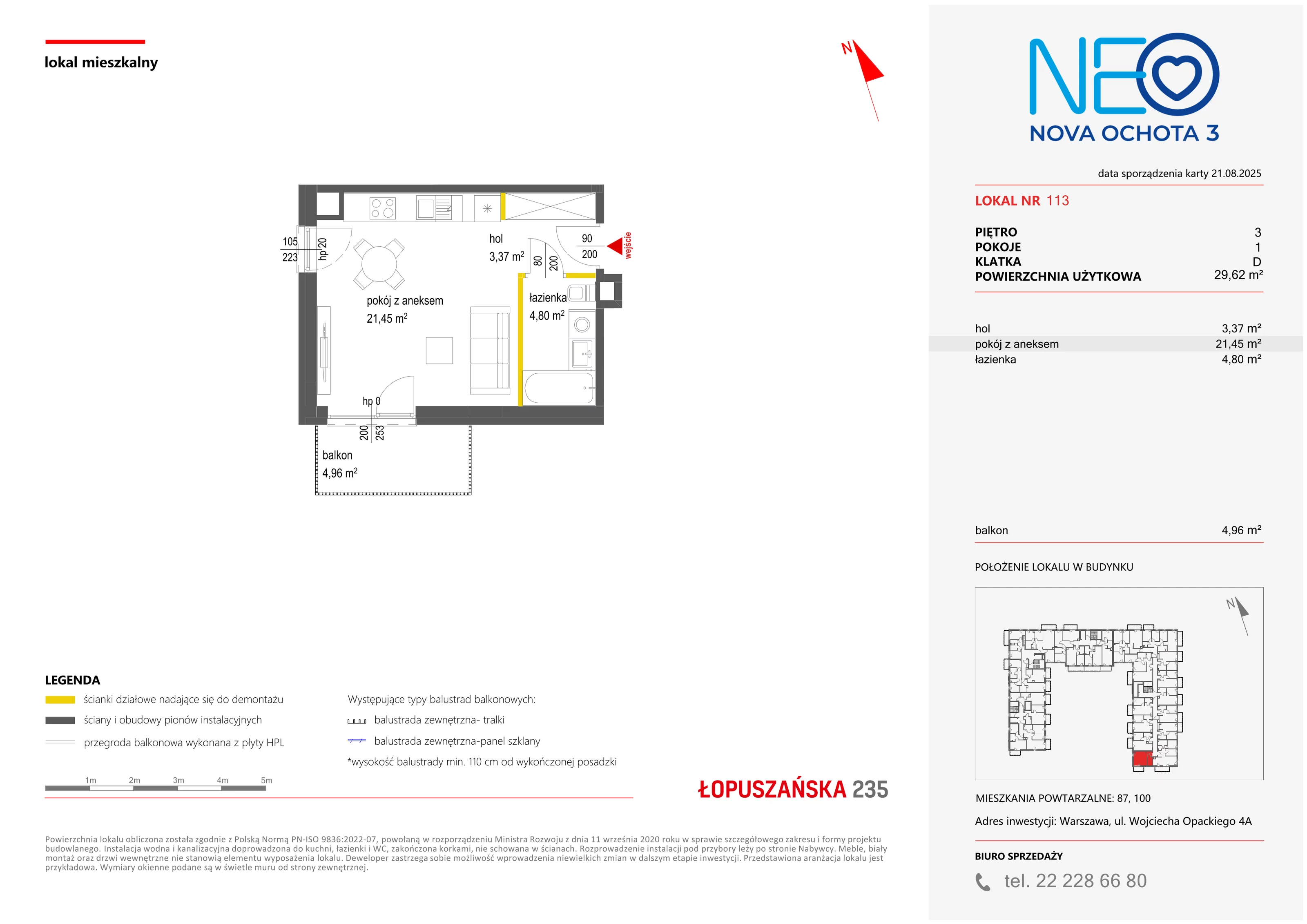 1 pokój, mieszkanie 29,62 m², piętro 3, oferta nr III/113, Neo Nova Ochota 3, Warszawa, Włochy, Raków, ul. Wojciecha Opackiego 4A