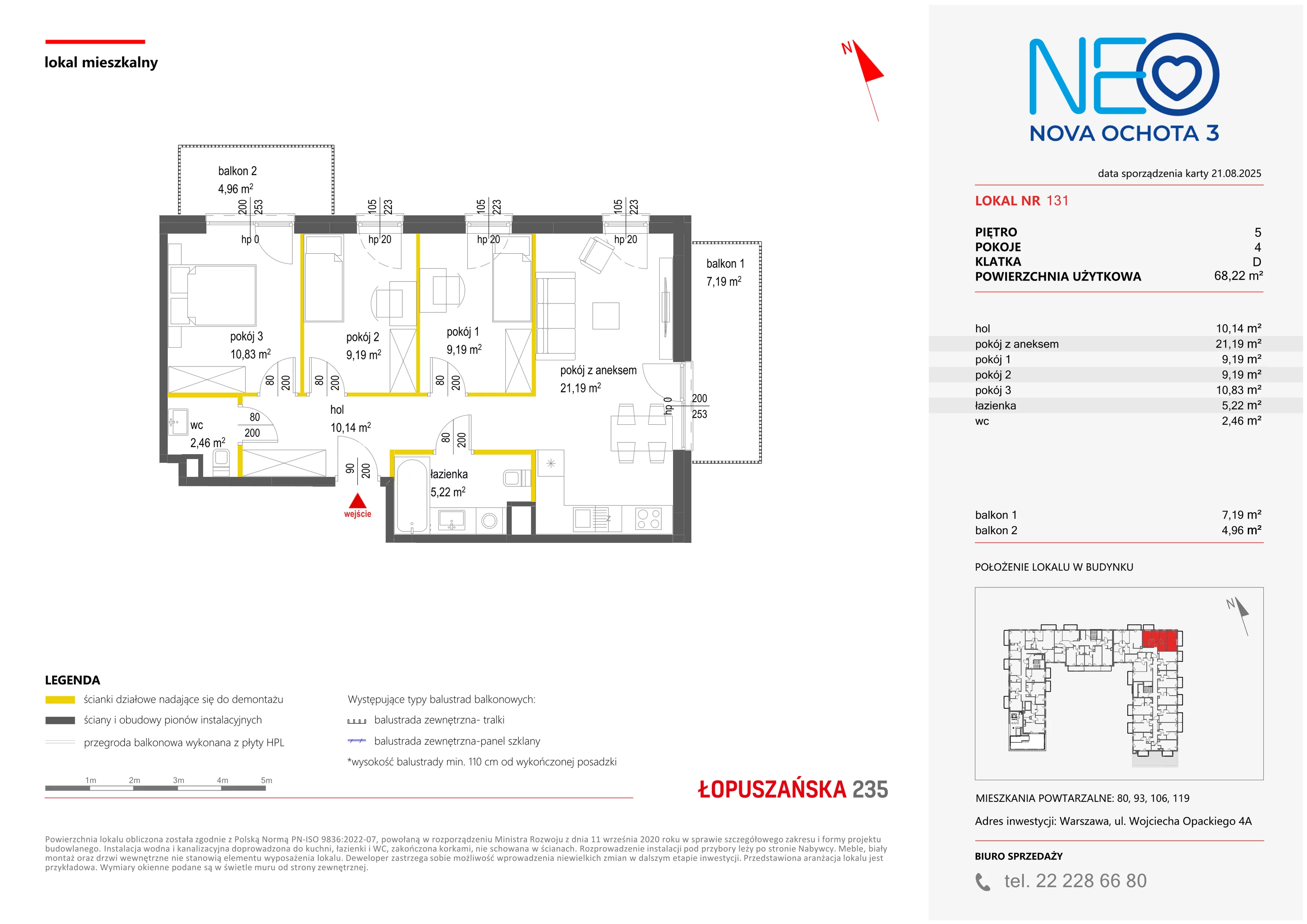 4 pokoje, mieszkanie 68,22 m², piętro 5, oferta nr III/131, Neo Nova Ochota 3, Warszawa, Włochy, Raków, ul. Wojciecha Opackiego 4A