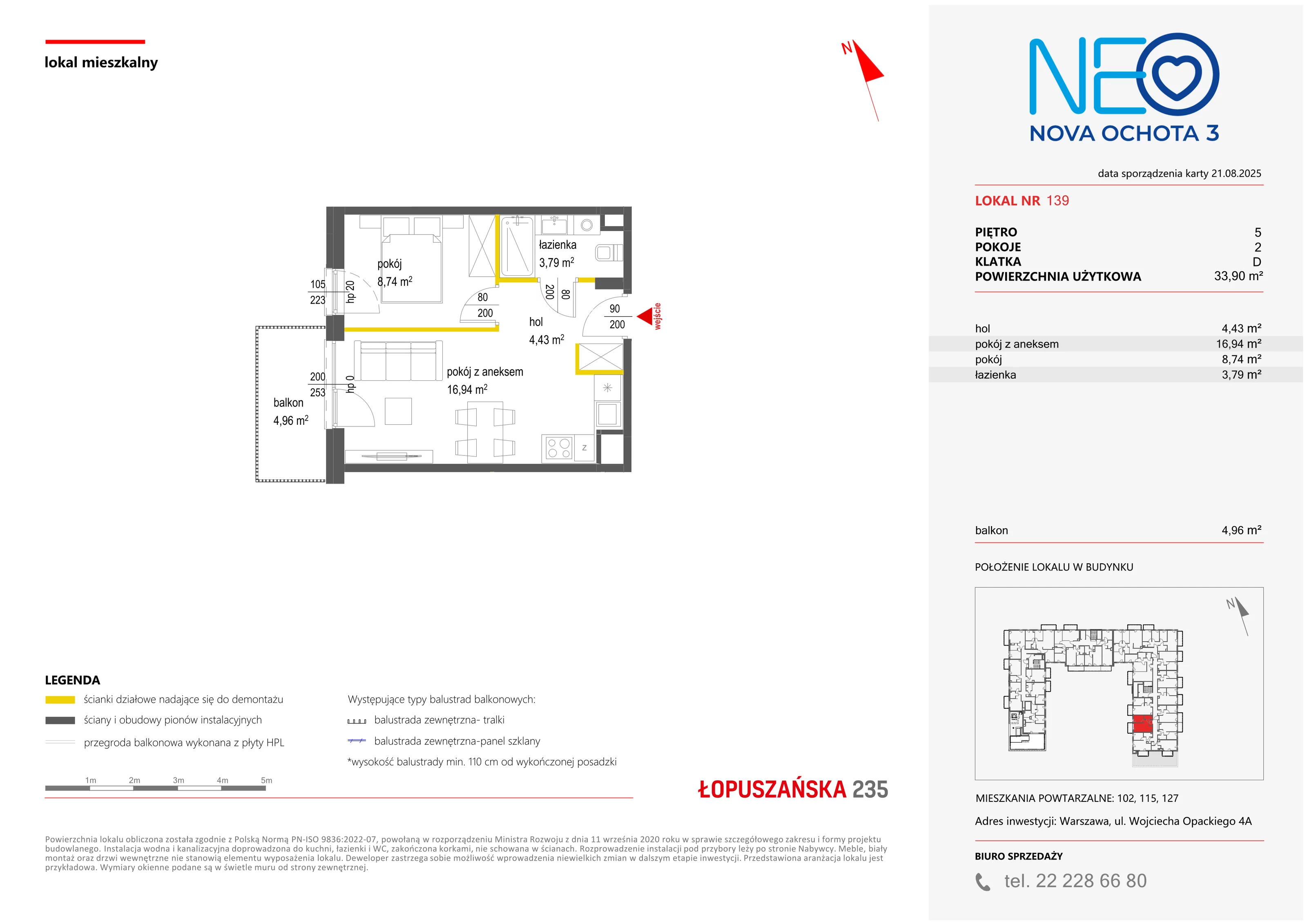2 pokoje, mieszkanie 33,90 m², piętro 5, oferta nr III/139, Neo Nova Ochota 3, Warszawa, Włochy, Raków, ul. Wojciecha Opackiego 4A