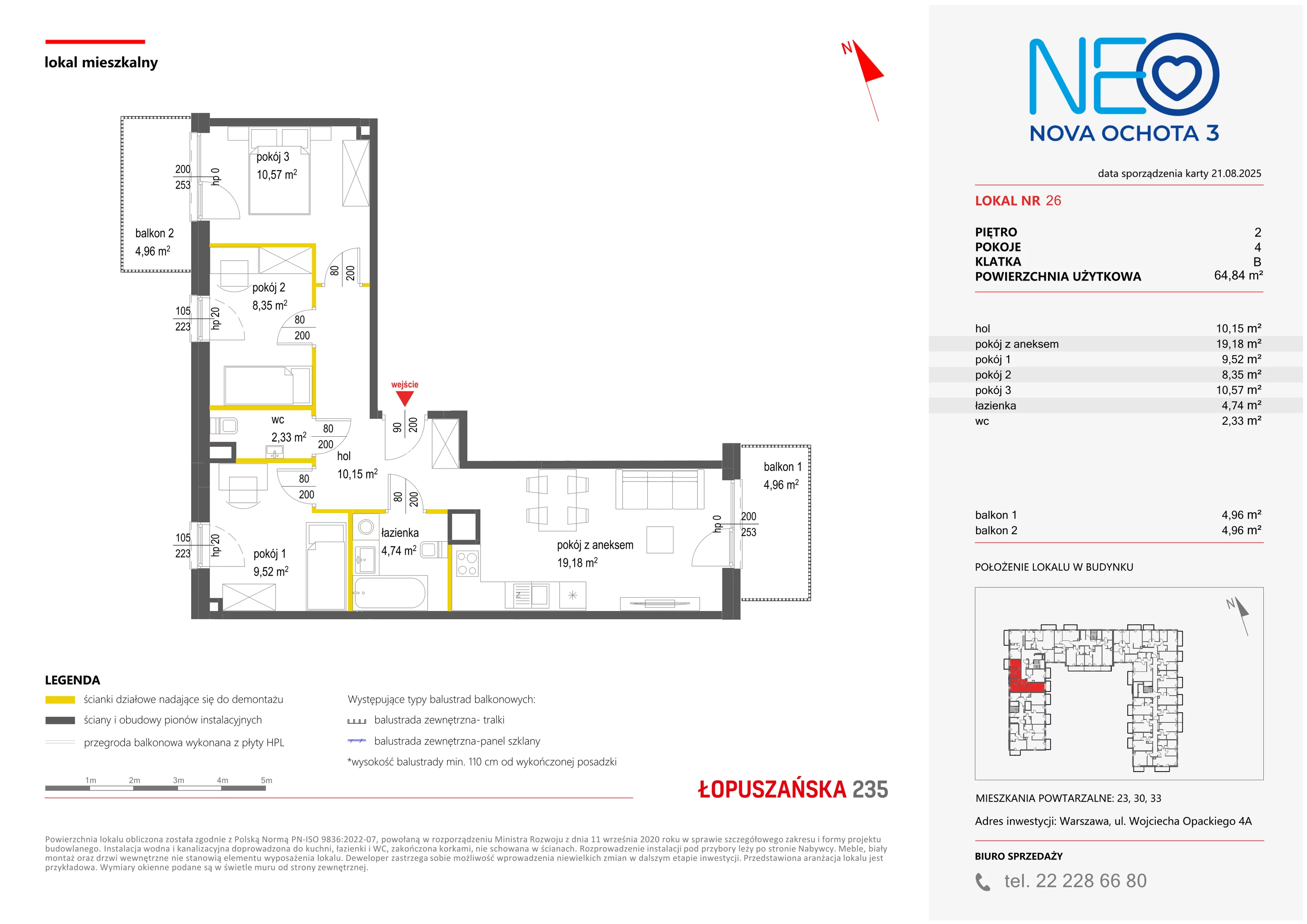 4 pokoje, mieszkanie 64,84 m², piętro 2, oferta nr III/26, Neo Nova Ochota 3, Warszawa, Włochy, Raków, ul. Wojciecha Opackiego 4A