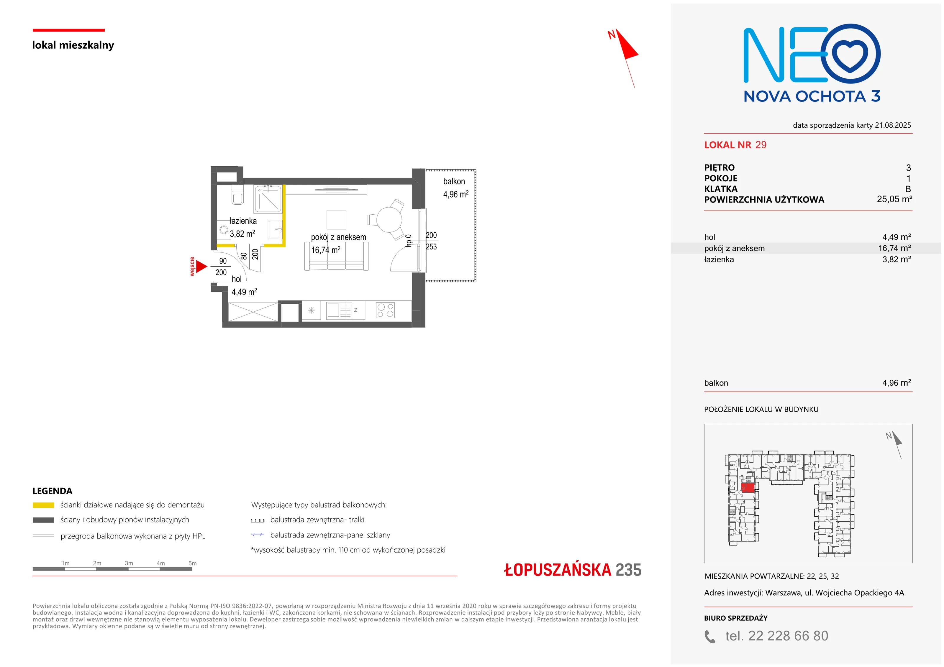 1 pokój, mieszkanie 25,05 m², piętro 3, oferta nr III/29, Neo Nova Ochota 3, Warszawa, Włochy, Raków, ul. Wojciecha Opackiego 4A