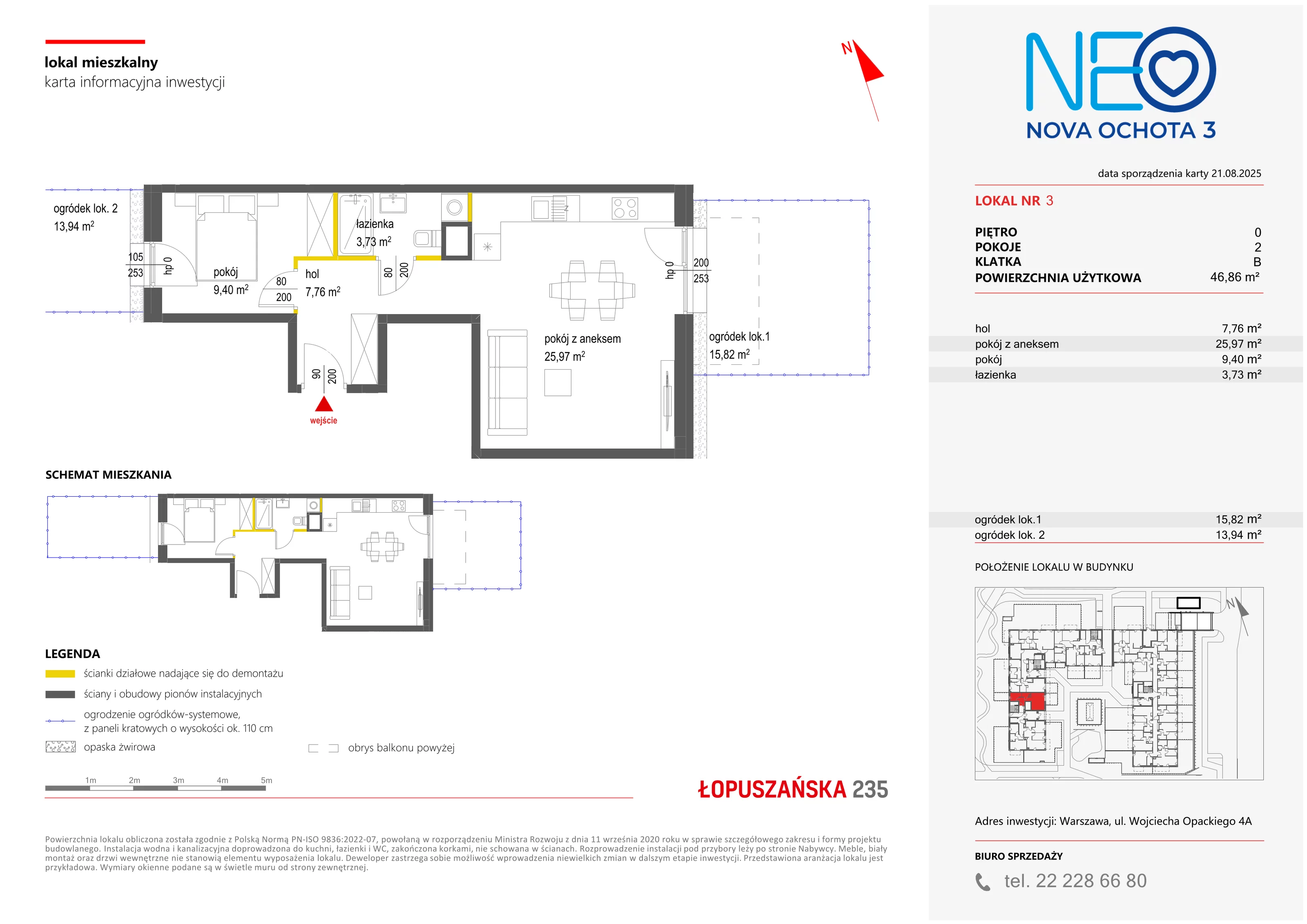 2 pokoje, mieszkanie 46,86 m², parter, oferta nr III/3, Neo Nova Ochota 3, Warszawa, Włochy, Raków, ul. Wojciecha Opackiego 4A