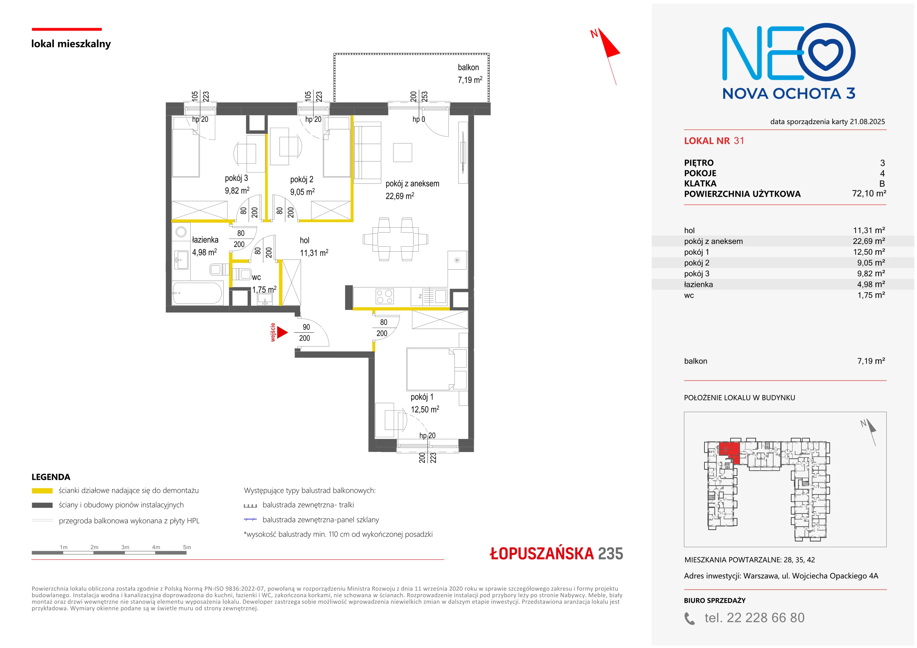 4 pokoje, mieszkanie 72,10 m², piętro 3, oferta nr III/31, Neo Nova Ochota 3, Warszawa, Włochy, Raków, ul. Wojciecha Opackiego 4A