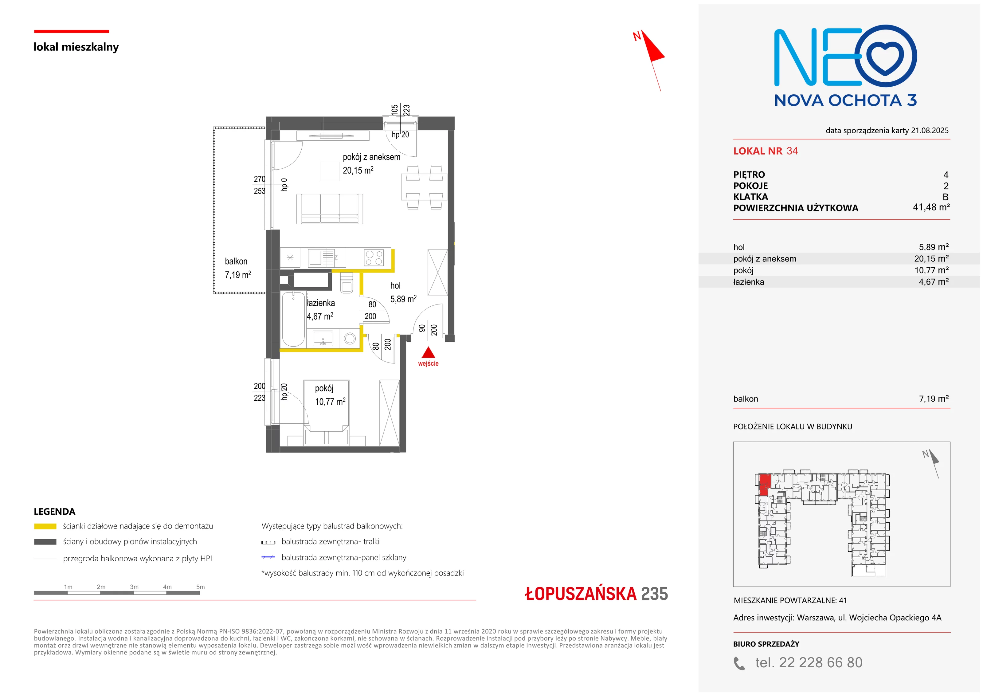 2 pokoje, mieszkanie 41,48 m², piętro 4, oferta nr III/34, Neo Nova Ochota 3, Warszawa, Włochy, Raków, ul. Wojciecha Opackiego 4A