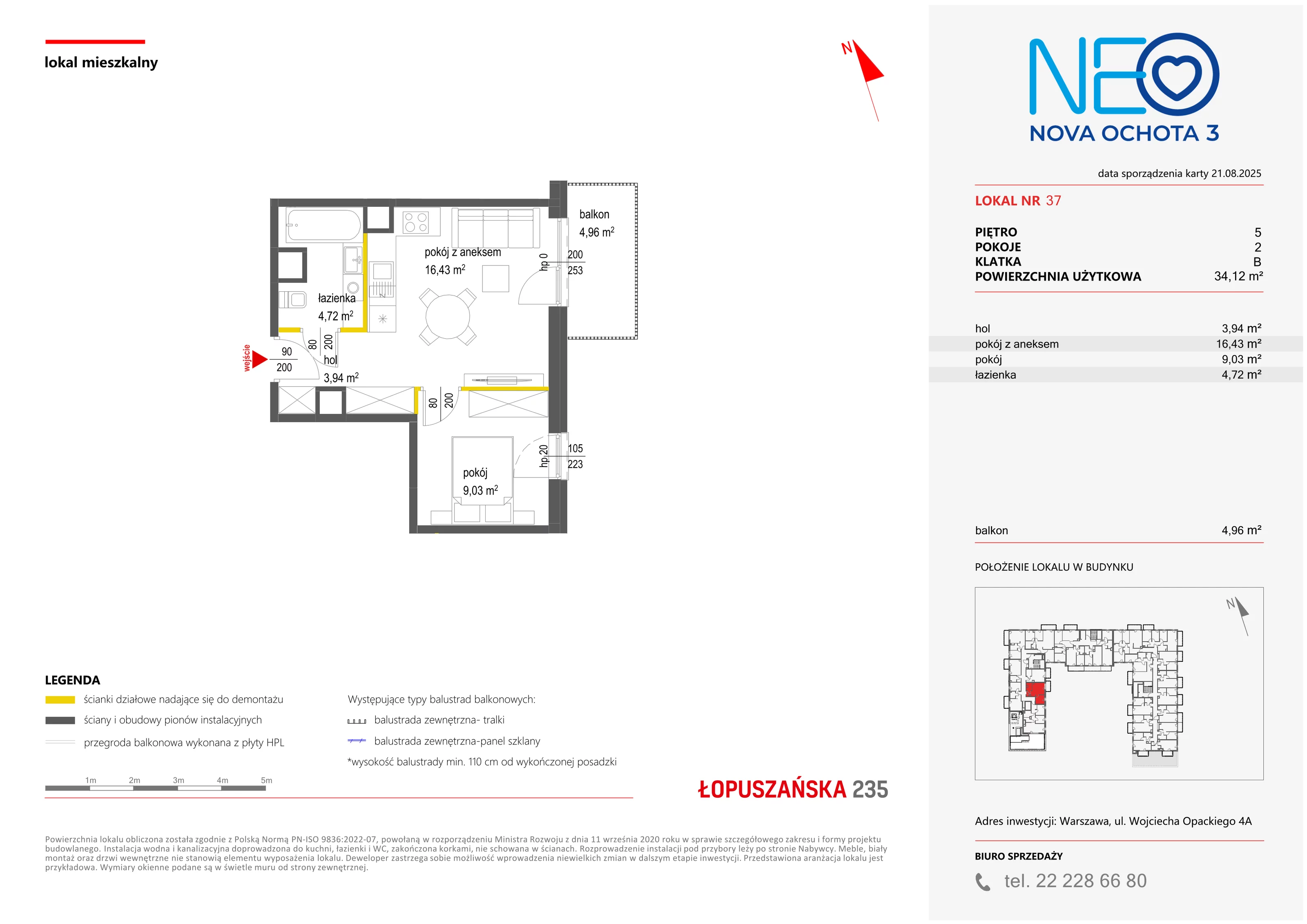 2 pokoje, mieszkanie 34,12 m², piętro 5, oferta nr III/37, Neo Nova Ochota 3, Warszawa, Włochy, Raków, ul. Wojciecha Opackiego 4A