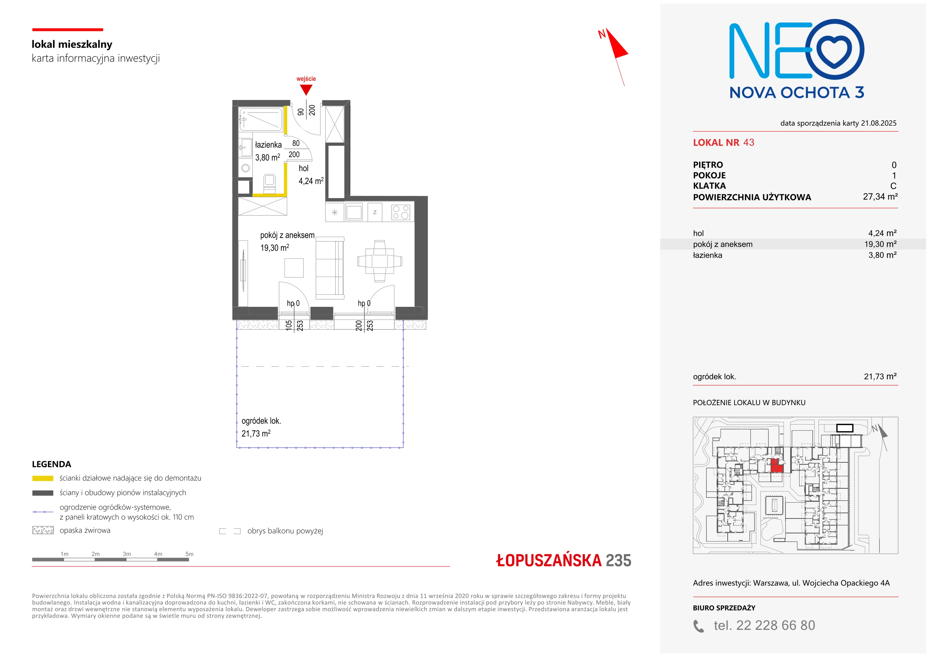 1 pokój, mieszkanie 27,34 m², parter, oferta nr III/43, Neo Nova Ochota 3, Warszawa, Włochy, Raków, ul. Wojciecha Opackiego 4A
