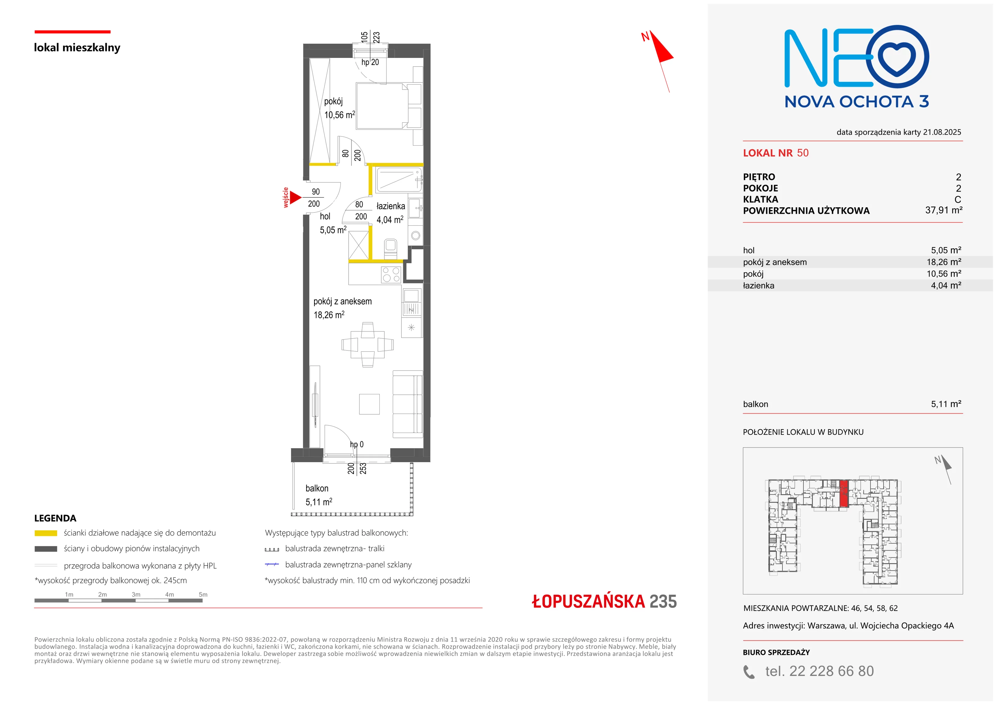 2 pokoje, mieszkanie 37,91 m², piętro 2, oferta nr III/50, Neo Nova Ochota 3, Warszawa, Włochy, Raków, ul. Wojciecha Opackiego 4A
