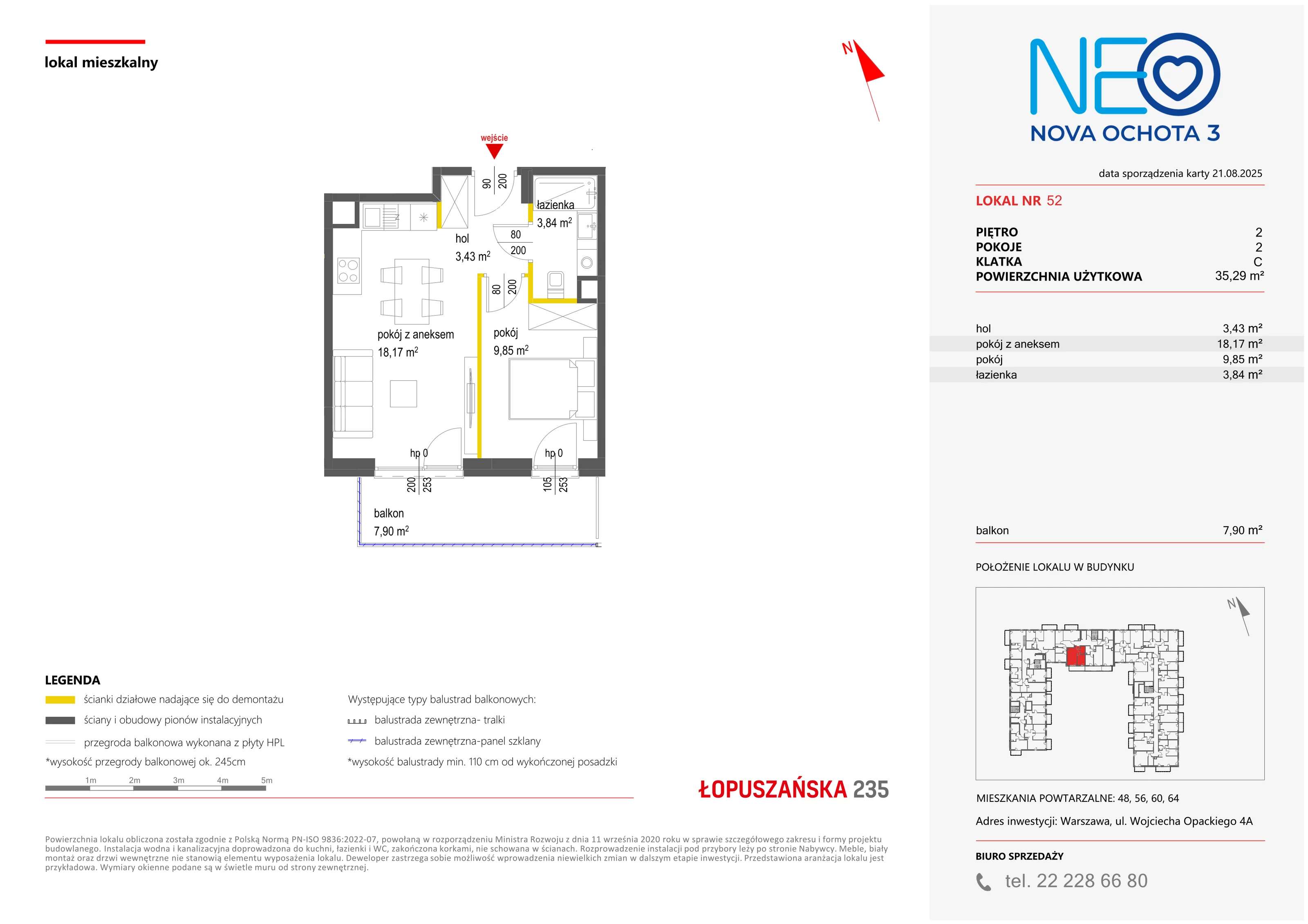 2 pokoje, mieszkanie 35,29 m², piętro 2, oferta nr III/52, Neo Nova Ochota 3, Warszawa, Włochy, Raków, ul. Wojciecha Opackiego 4A