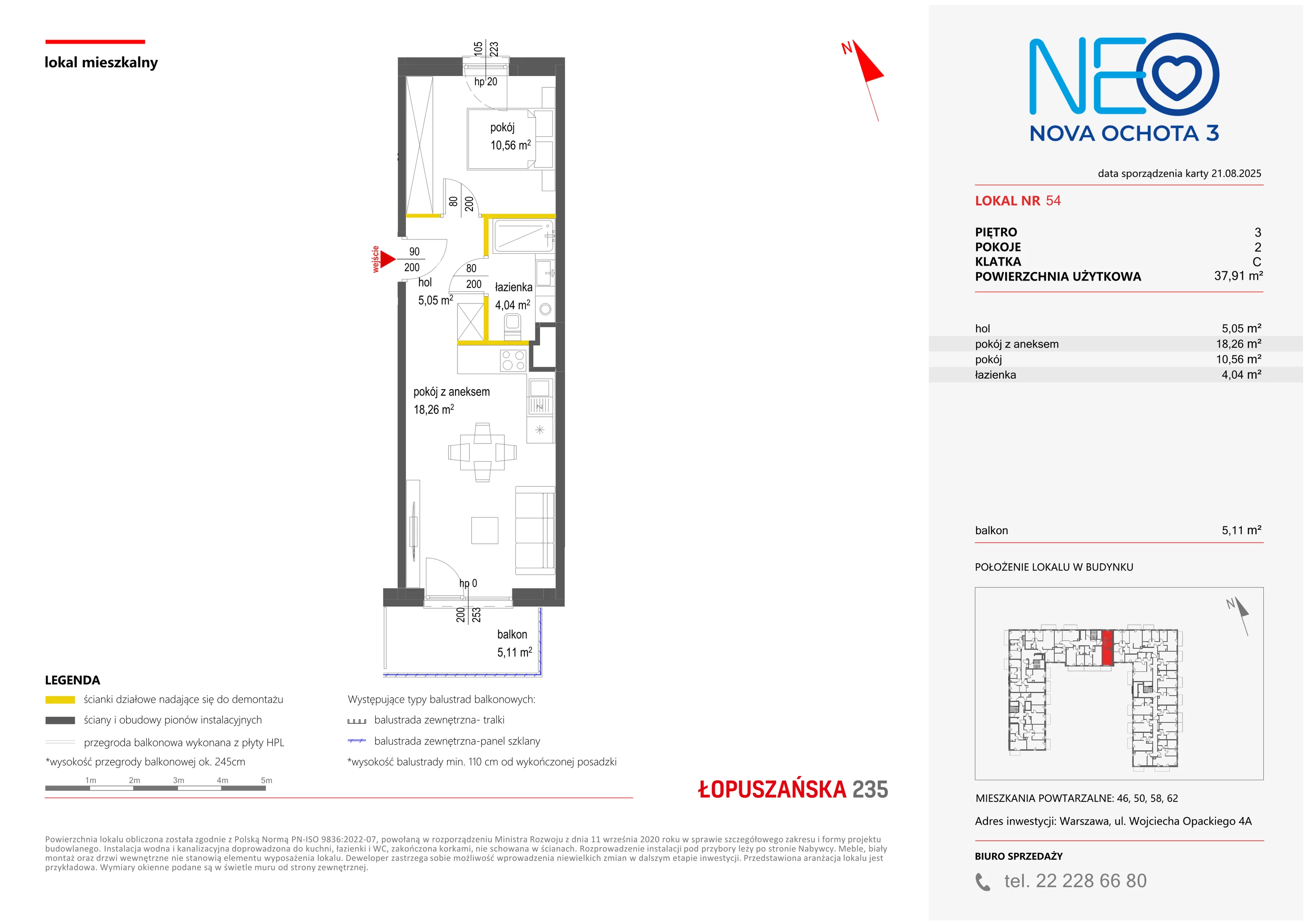 2 pokoje, mieszkanie 37,91 m², piętro 3, oferta nr III/54, Neo Nova Ochota 3, Warszawa, Włochy, Raków, ul. Wojciecha Opackiego 4A