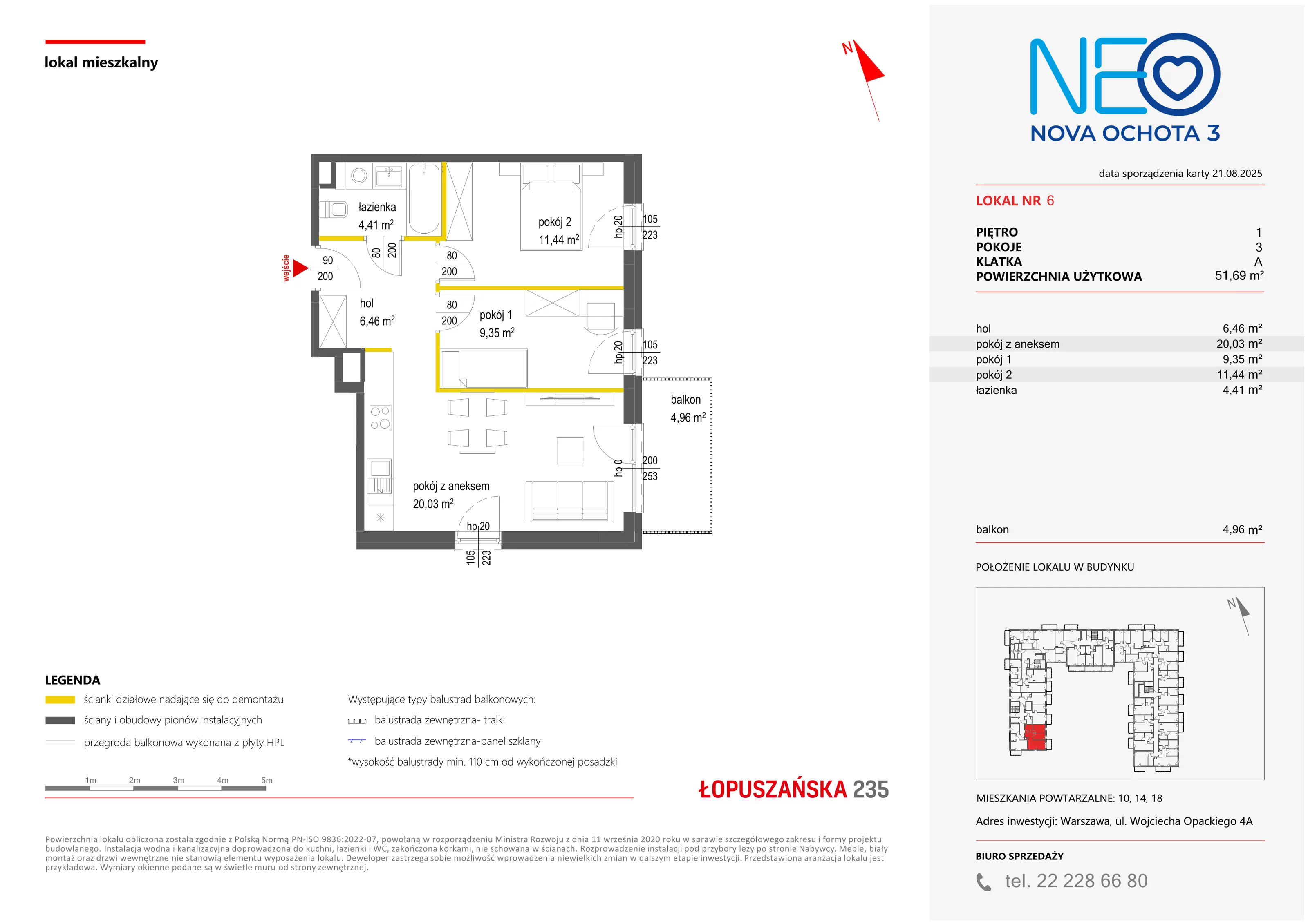 3 pokoje, mieszkanie 51,69 m², piętro 1, oferta nr III/6, Neo Nova Ochota 3, Warszawa, Włochy, Raków, ul. Wojciecha Opackiego 4A