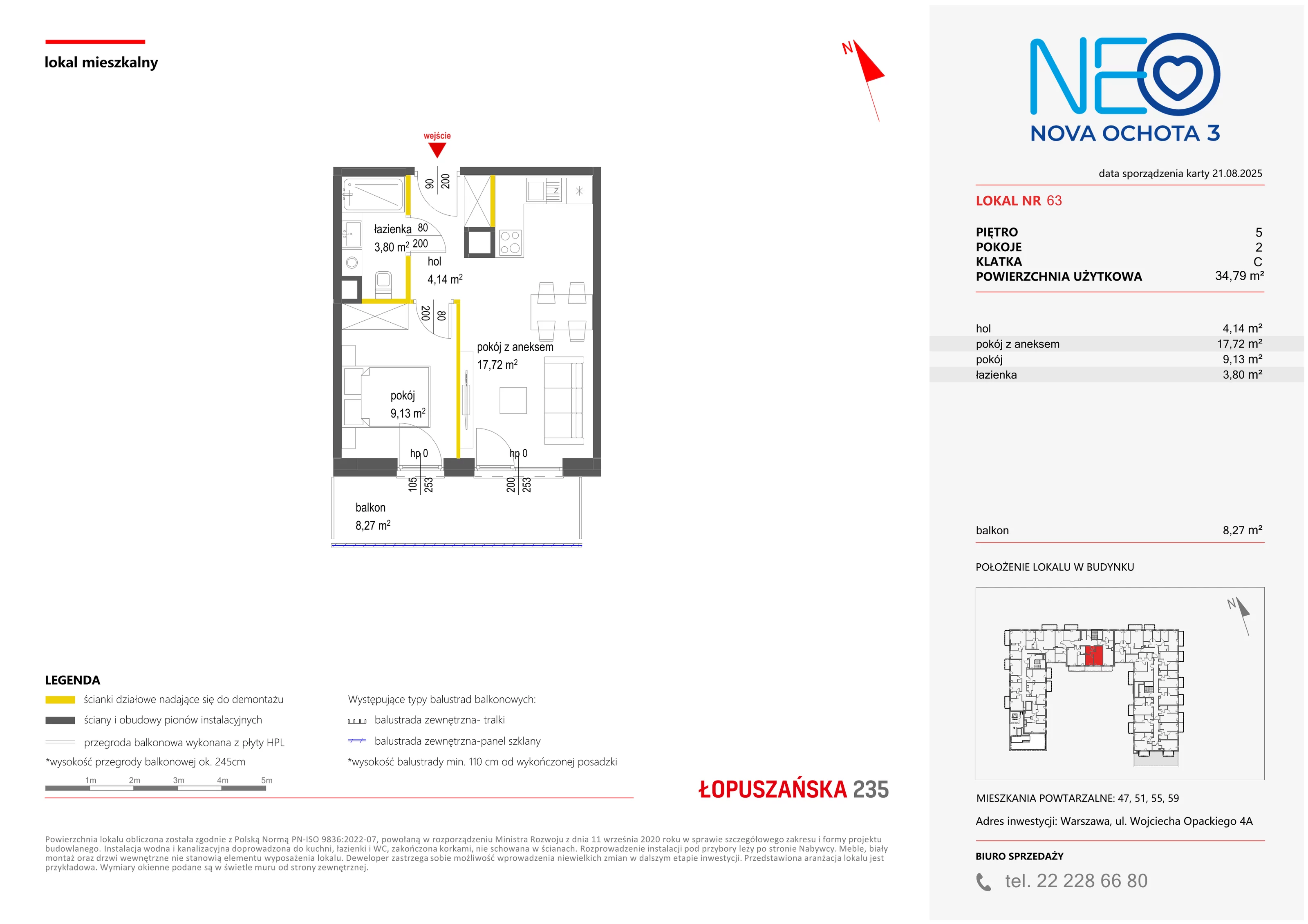 2 pokoje, mieszkanie 34,79 m², piętro 5, oferta nr III/63, Neo Nova Ochota 3, Warszawa, Włochy, Raków, ul. Wojciecha Opackiego 4A