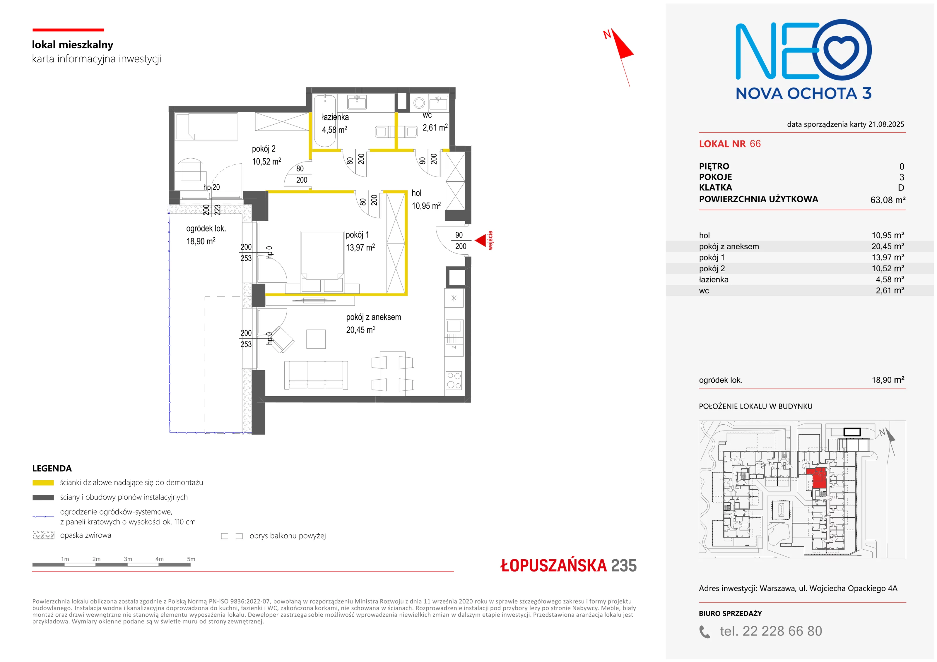3 pokoje, mieszkanie 63,08 m², parter, oferta nr III/66, Neo Nova Ochota 3, Warszawa, Włochy, Raków, ul. Wojciecha Opackiego 4A