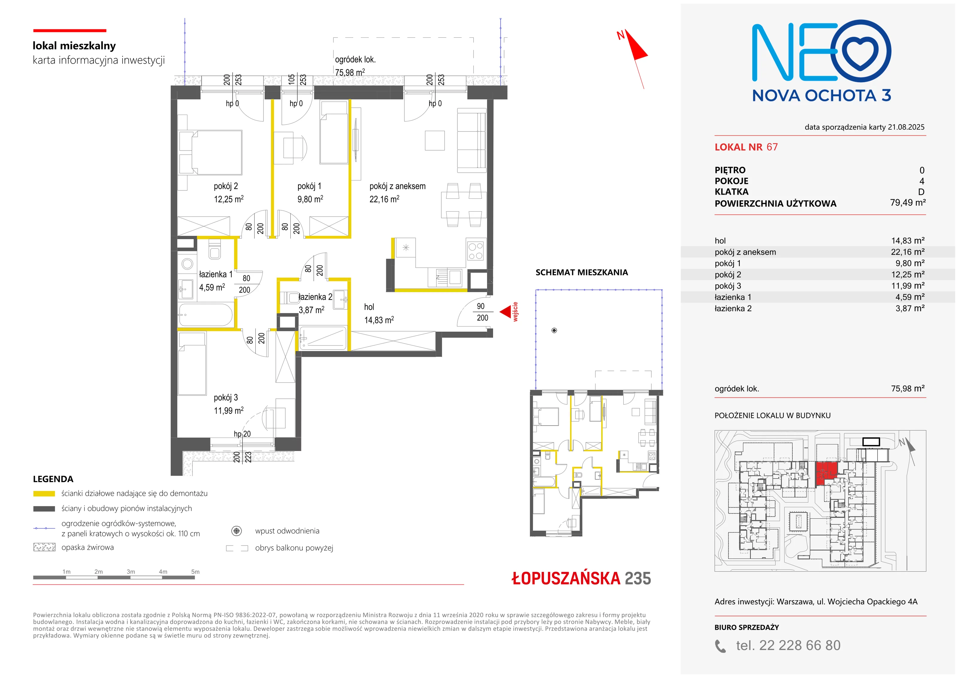 4 pokoje, mieszkanie 79,49 m², parter, oferta nr III/67, Neo Nova Ochota 3, Warszawa, Włochy, Raków, ul. Wojciecha Opackiego 4A