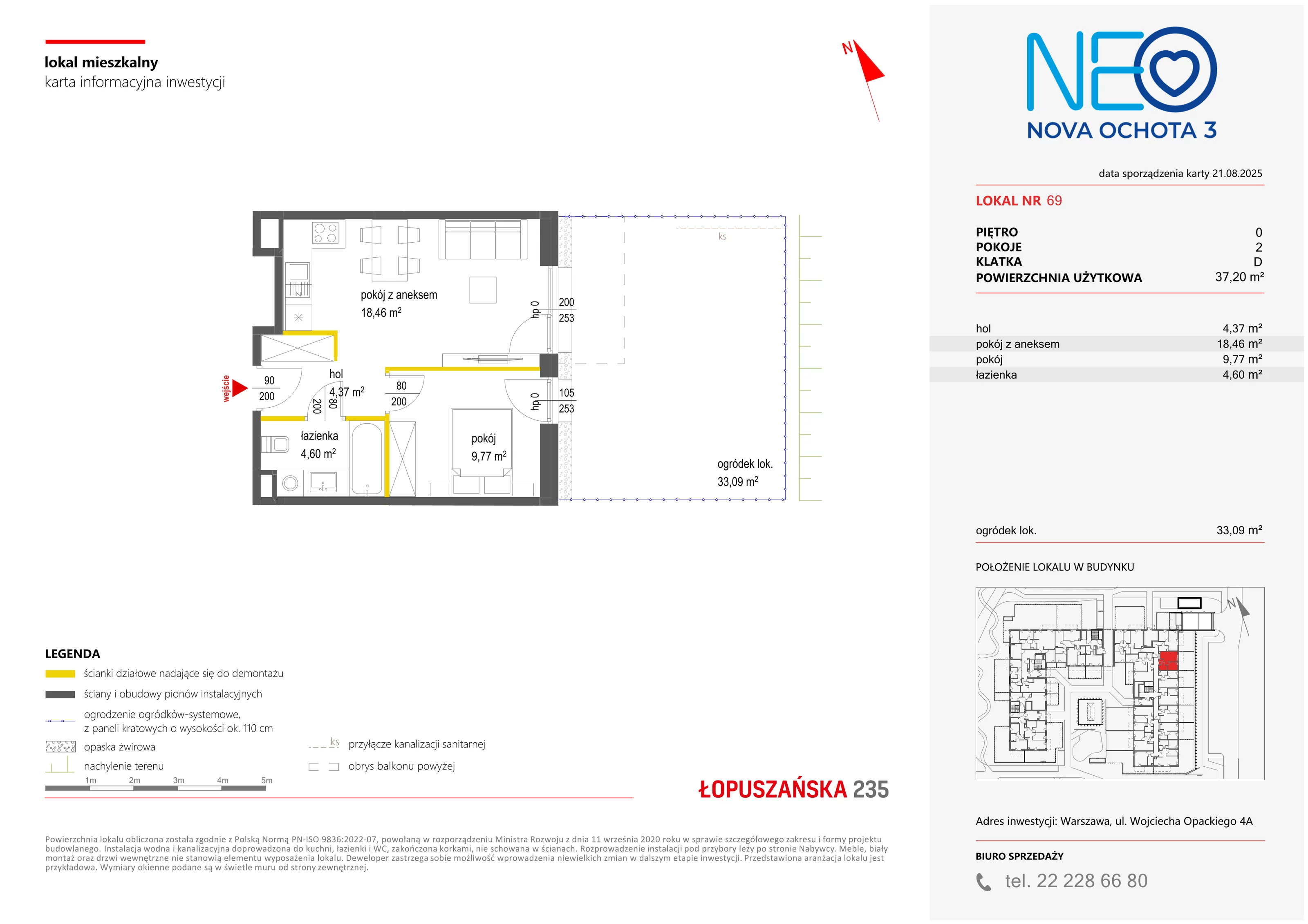 2 pokoje, mieszkanie 37,20 m², parter, oferta nr III/69, Neo Nova Ochota 3, Warszawa, Włochy, Raków, ul. Wojciecha Opackiego 4A