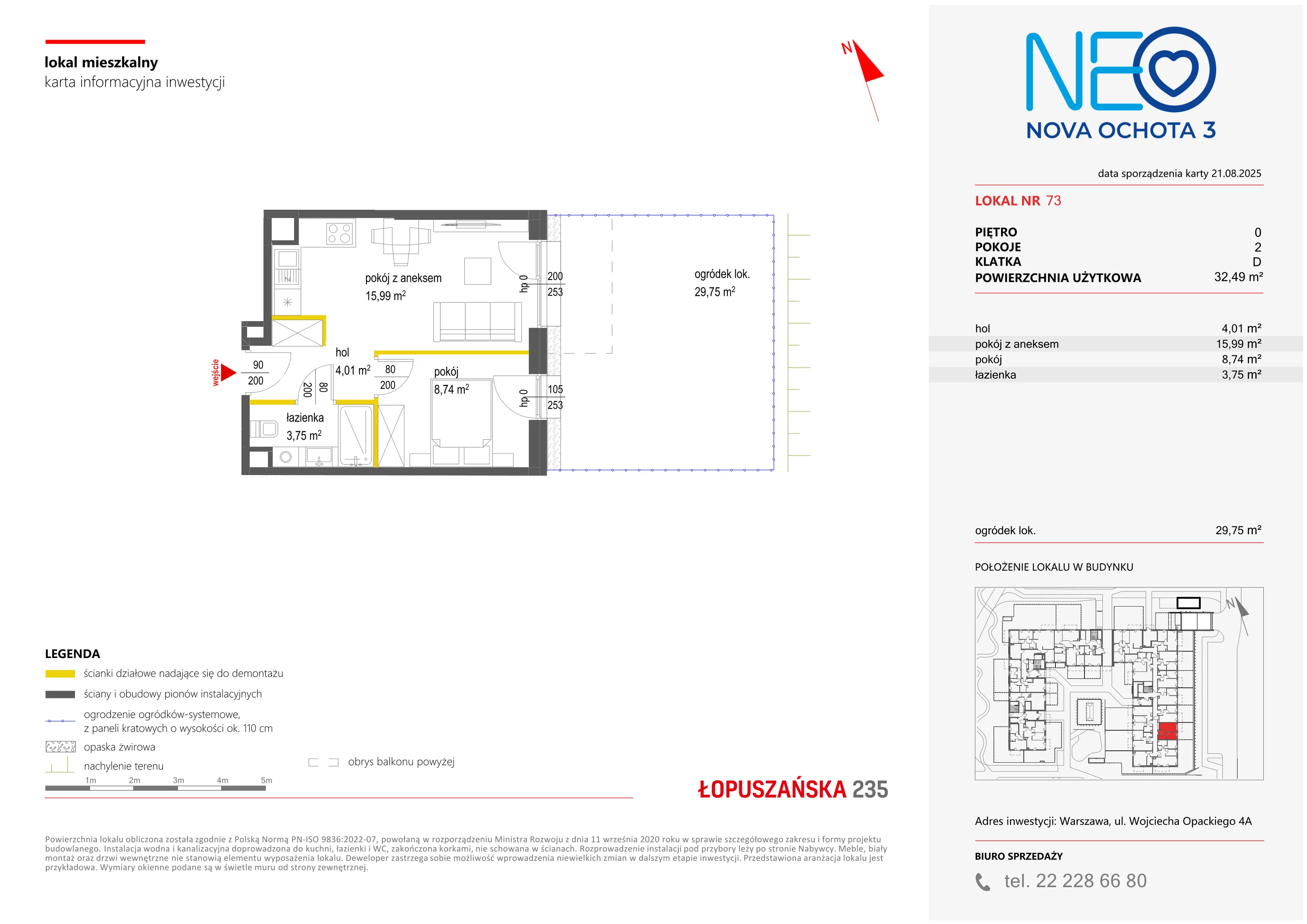 2 pokoje, mieszkanie 32,49 m², parter, oferta nr III/73, Neo Nova Ochota 3, Warszawa, Włochy, Raków, ul. Wojciecha Opackiego 4A