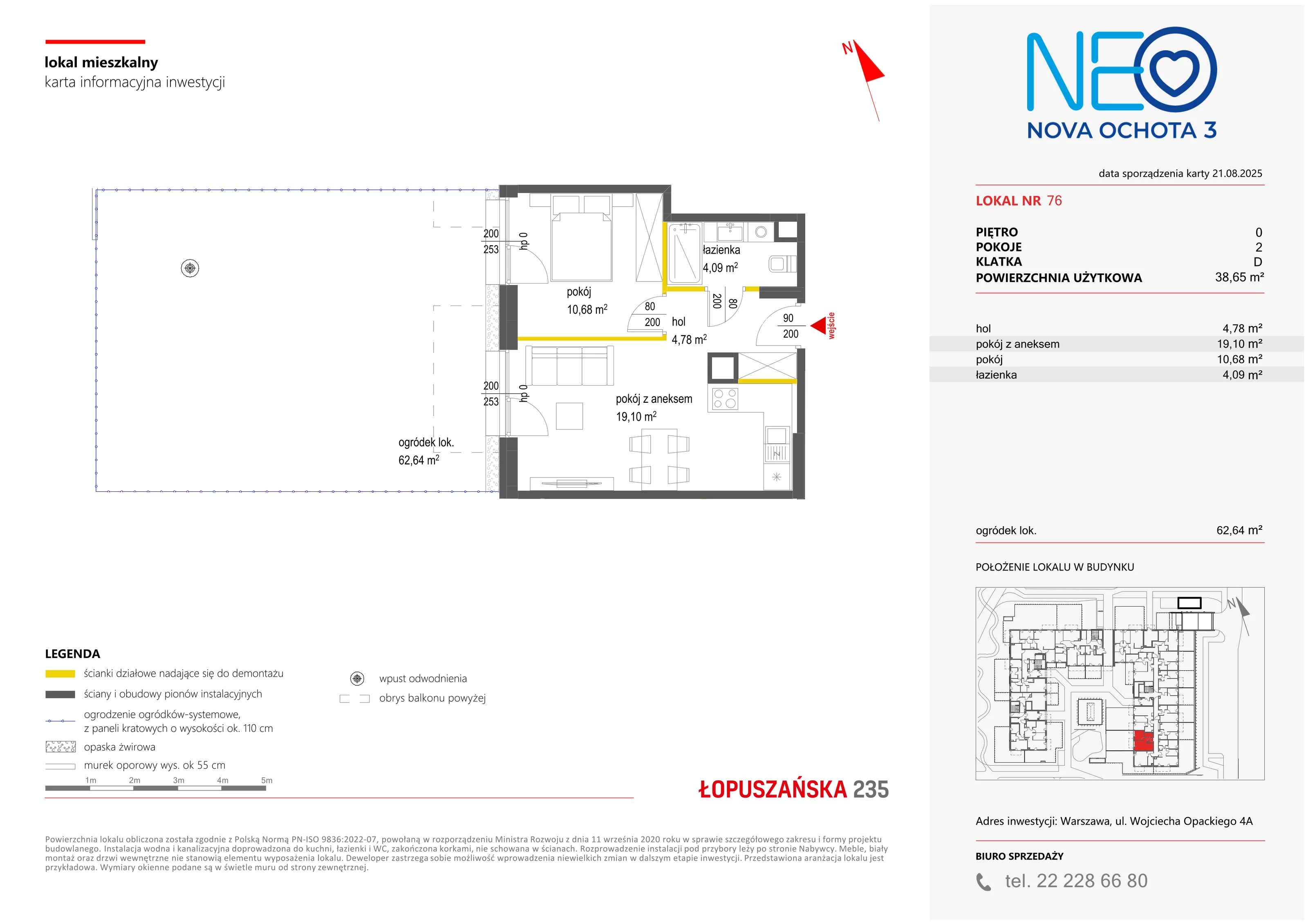 2 pokoje, mieszkanie 38,65 m², parter, oferta nr III/76, Neo Nova Ochota 3, Warszawa, Włochy, Raków, ul. Wojciecha Opackiego 4A