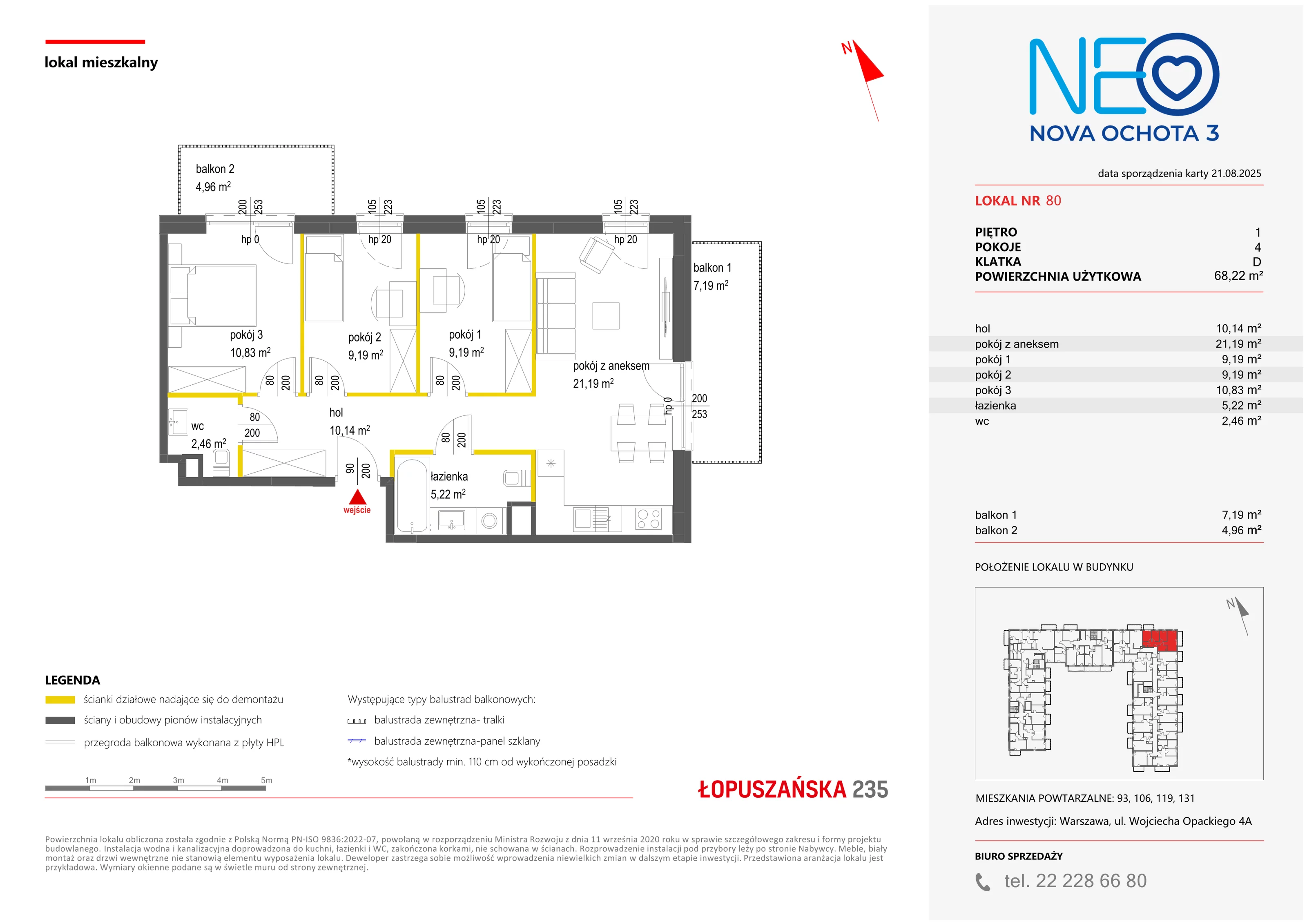 4 pokoje, mieszkanie 68,22 m², piętro 1, oferta nr III/80, Neo Nova Ochota 3, Warszawa, Włochy, Raków, ul. Wojciecha Opackiego 4A