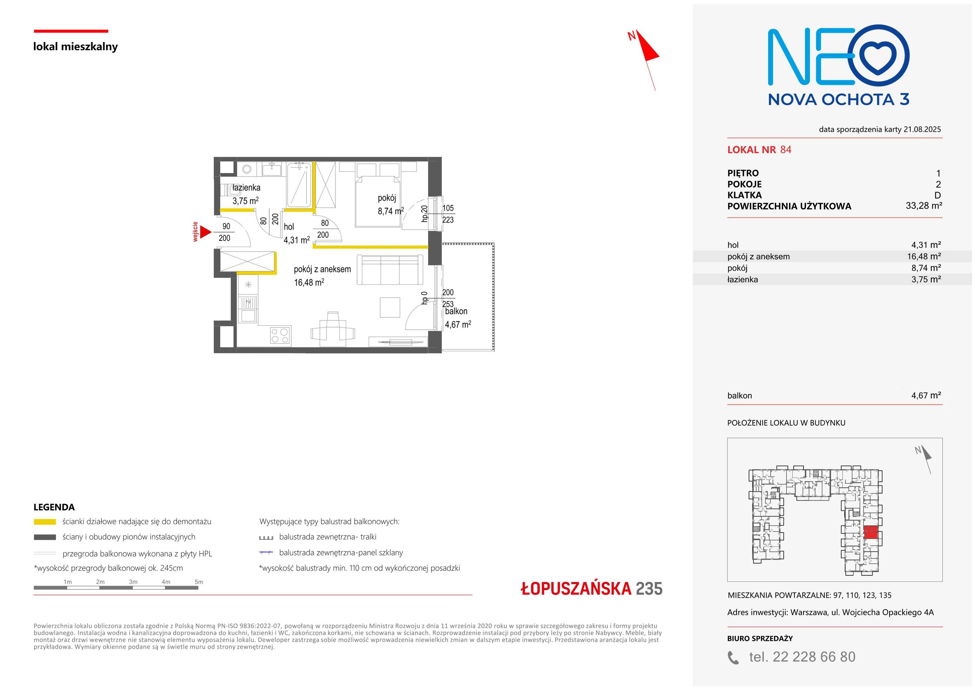 2 pokoje, mieszkanie 33,28 m², piętro 1, oferta nr III/84, Neo Nova Ochota 3, Warszawa, Włochy, Raków, ul. Wojciecha Opackiego 4A